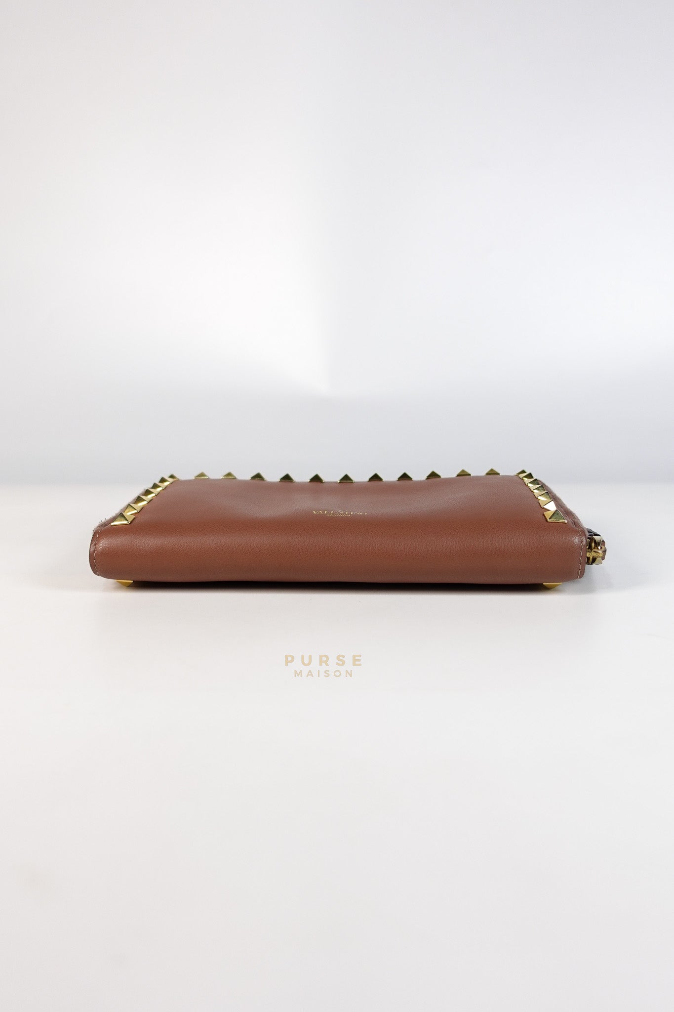 Rockstud Zip Around Long Wallet in Brown Calfskin Leather | Purse Maison Luxury Bags Shop