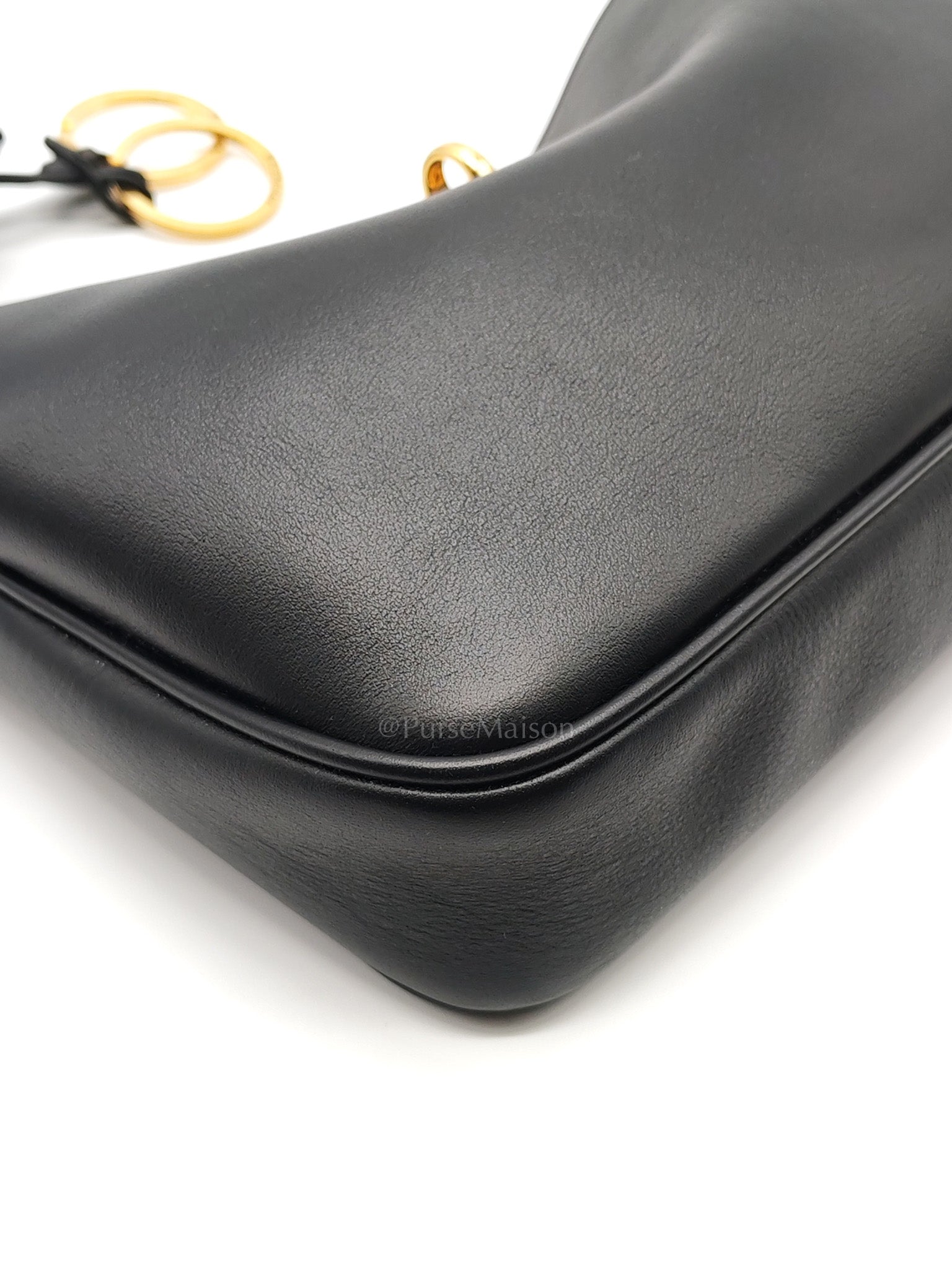 Rodeo Shoulder Bag in Black Calfskin Leather & Gold Hardware | Purse Maison Luxury Bags Shop