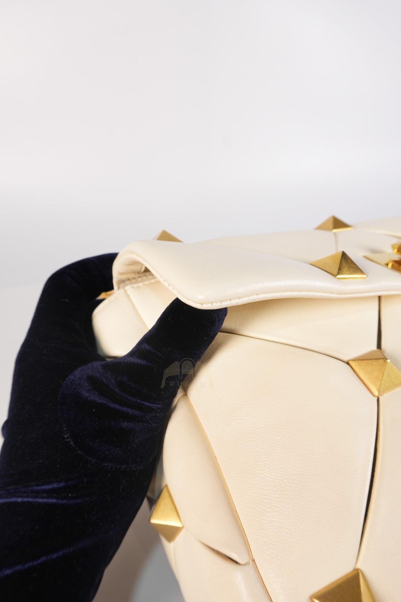 Roman Stud Top Handle Off White Nappa Leather Crossbody Bag | Purse Maison Luxury Bags Shop