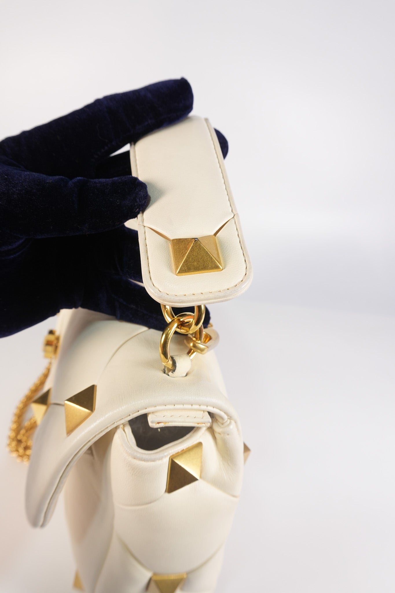 Roman Stud Top Handle Off White Nappa Leather Crossbody Bag | Purse Maison Luxury Bags Shop