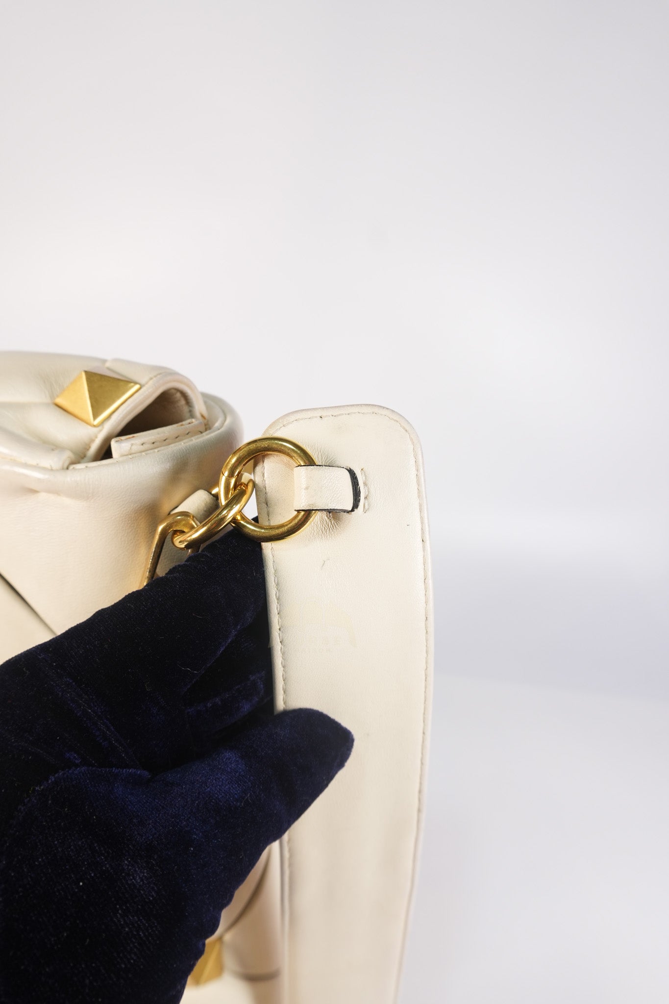 Roman Stud Top Handle Off White Nappa Leather Crossbody Bag | Purse Maison Luxury Bags Shop