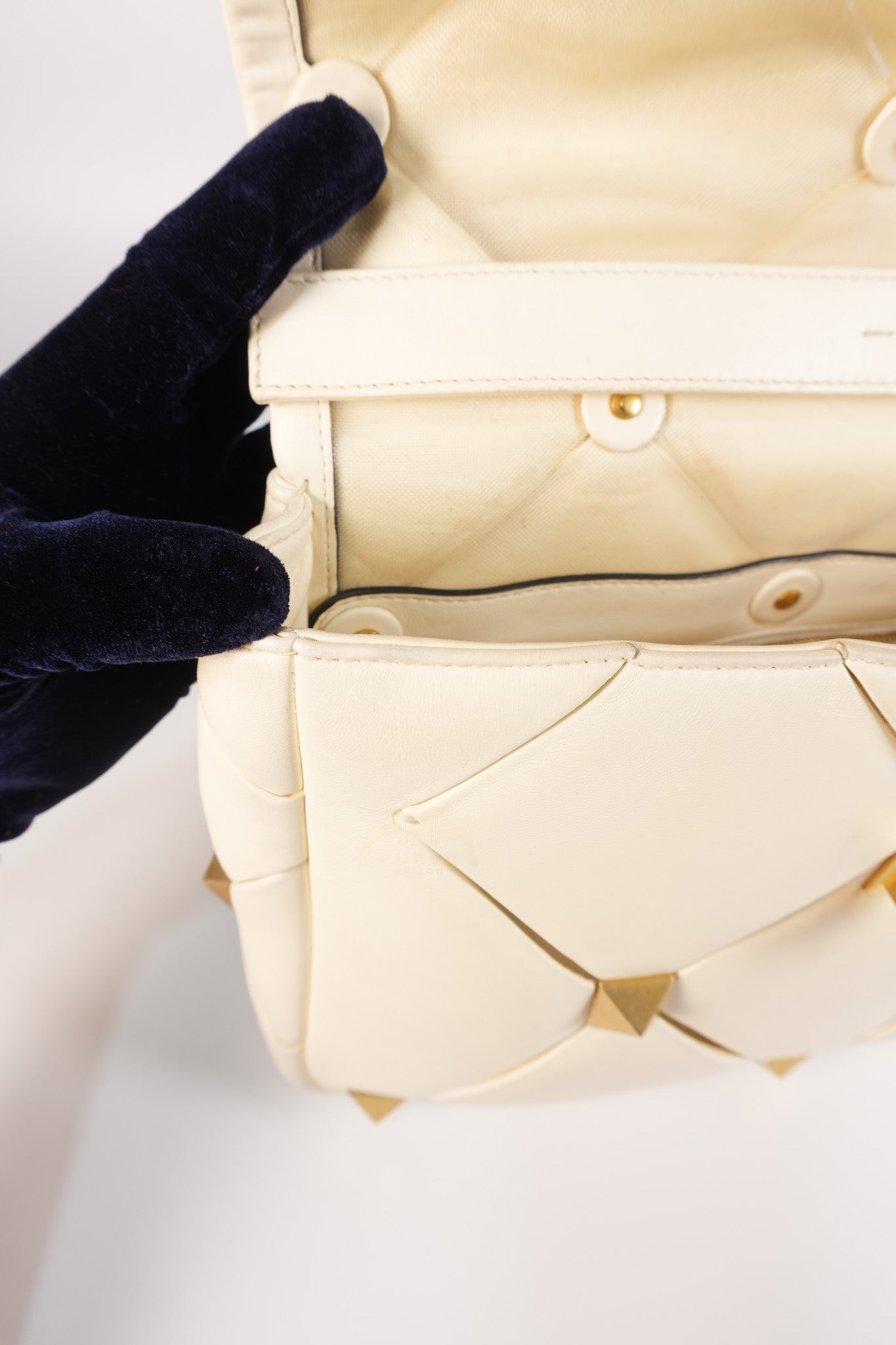 Roman Stud Top Handle Off White Nappa Leather Crossbody Bag | Purse Maison Luxury Bags Shop