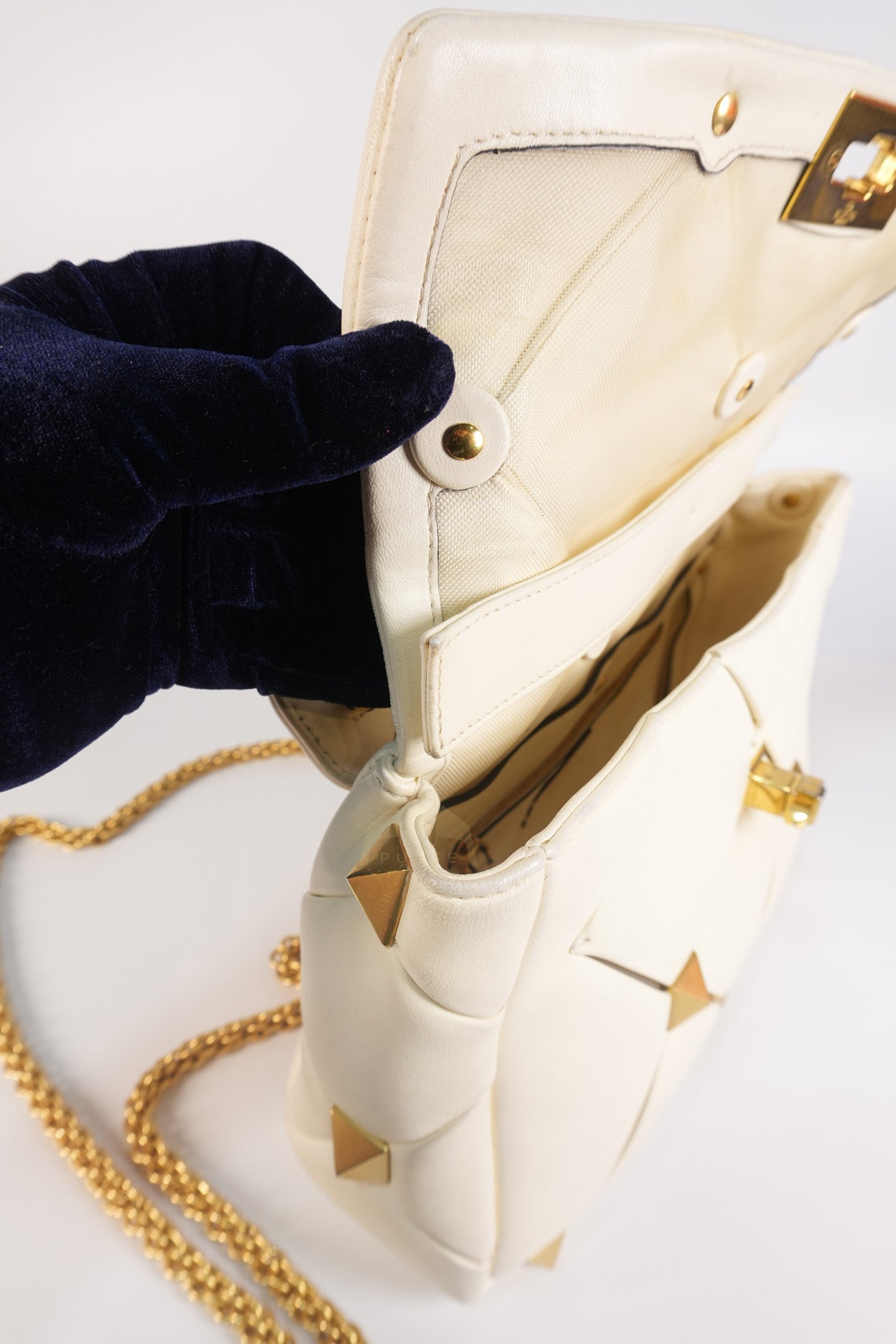 Roman Stud Top Handle Off White Nappa Leather Crossbody Bag | Purse Maison Luxury Bags Shop