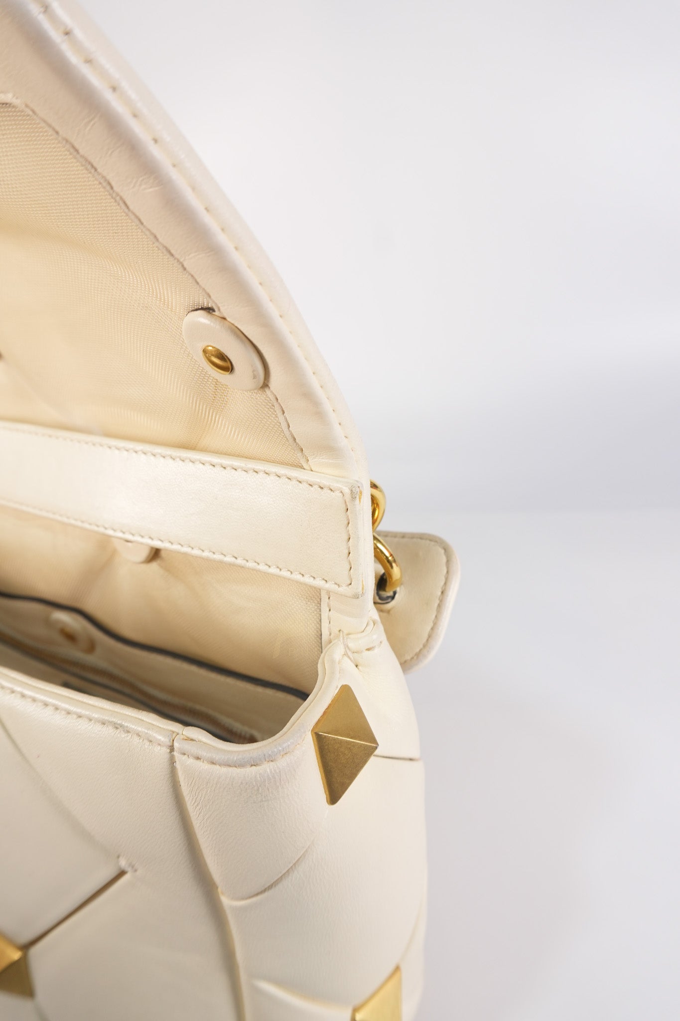 Roman Stud Top Handle Off White Nappa Leather Crossbody Bag | Purse Maison Luxury Bags Shop