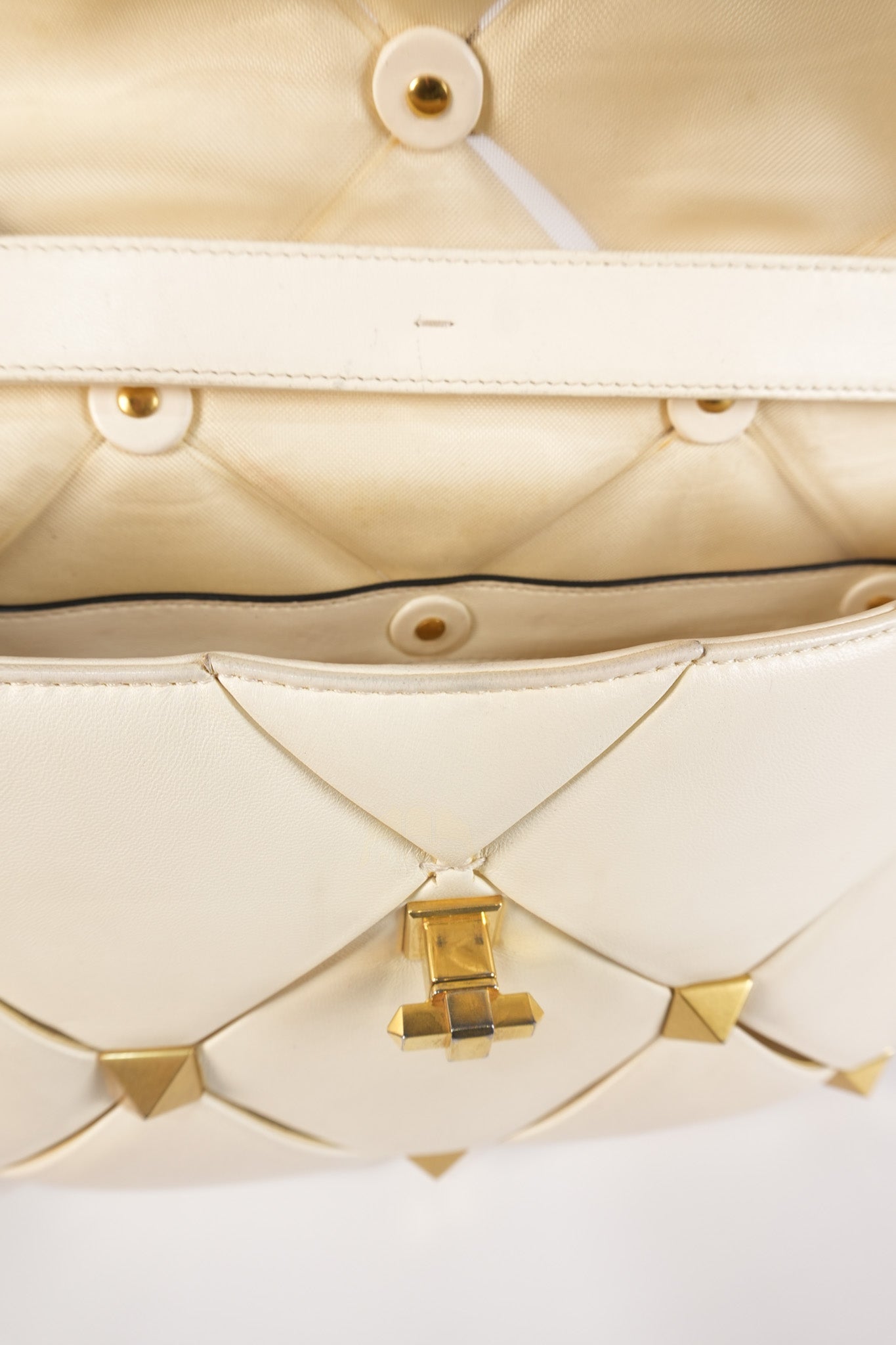 Roman Stud Top Handle Off White Nappa Leather Crossbody Bag | Purse Maison Luxury Bags Shop