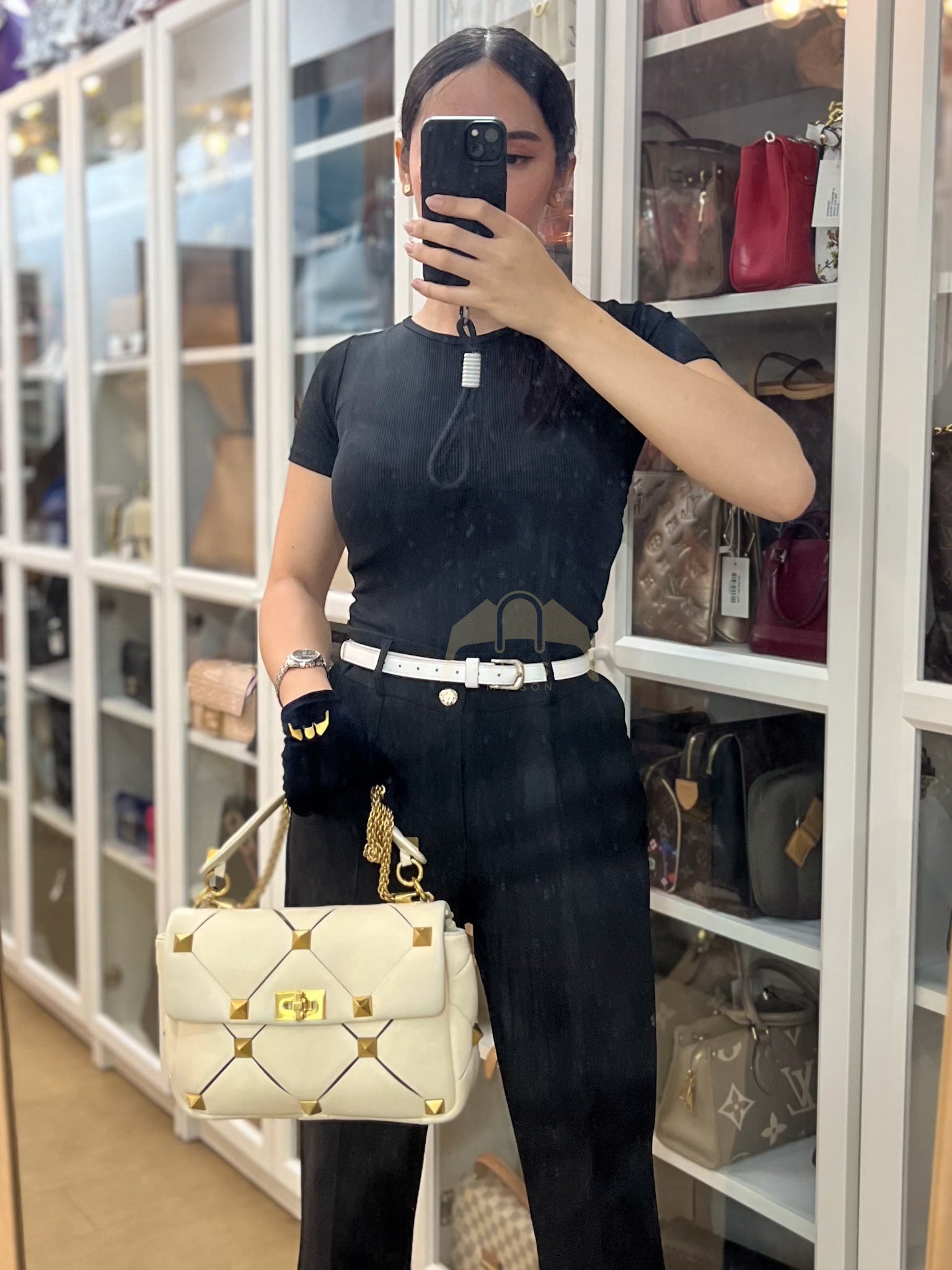 Roman Stud Top Handle Off White Nappa Leather Crossbody Bag | Purse Maison Luxury Bags Shop