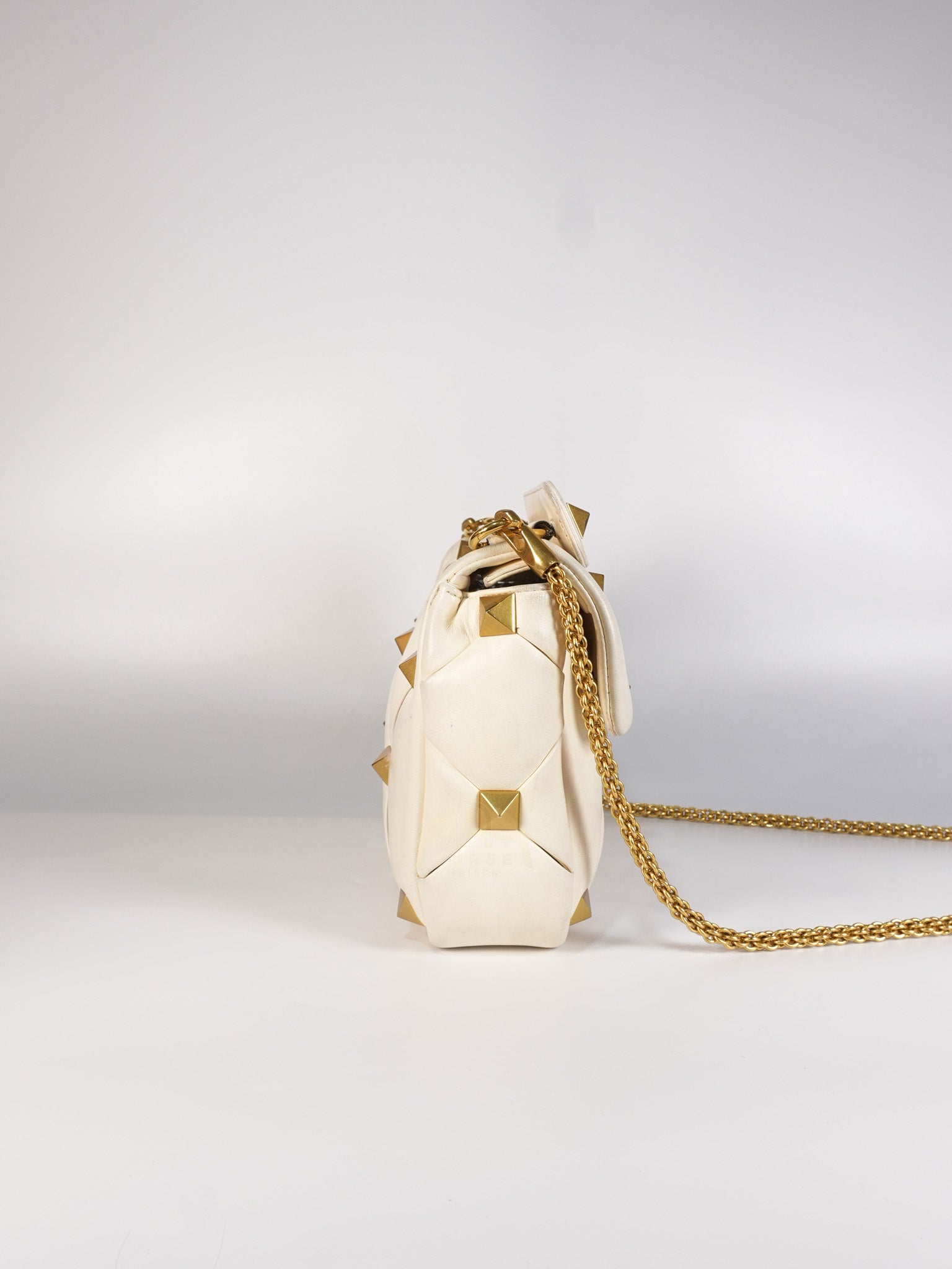 Roman Stud Top Handle Off White Nappa Leather Crossbody Bag | Purse Maison Luxury Bags Shop