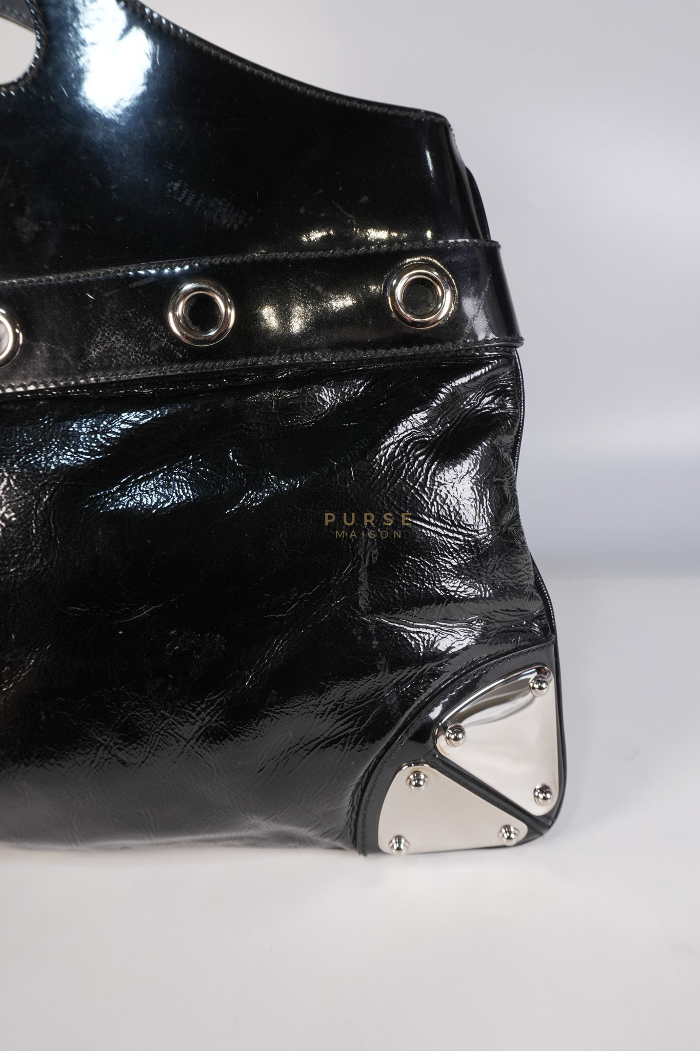 Romy Tote Bag in Black Patent Leather | Purse Maison Luxury Bags Shop