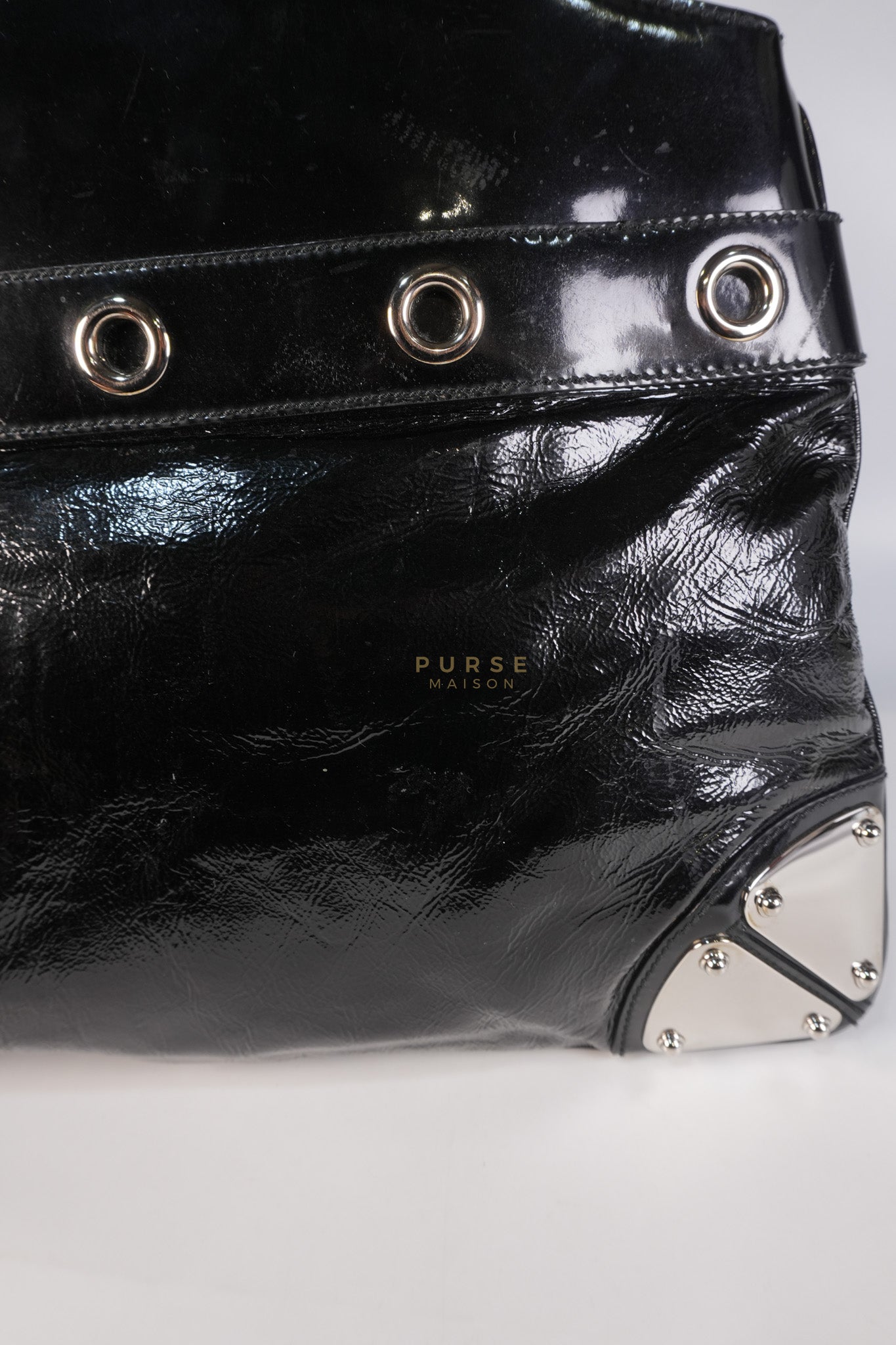 Romy Tote Bag in Black Patent Leather | Purse Maison Luxury Bags Shop