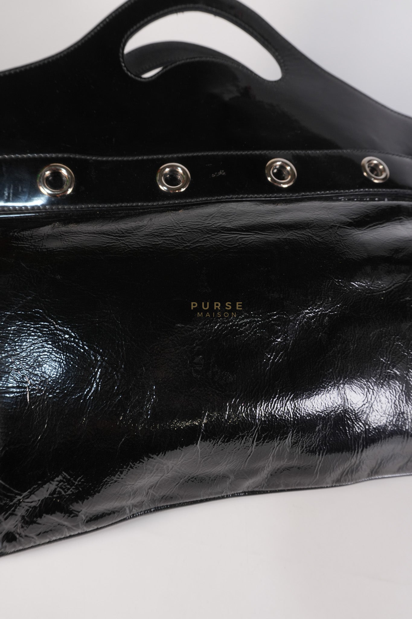 Romy Tote Bag in Black Patent Leather | Purse Maison Luxury Bags Shop