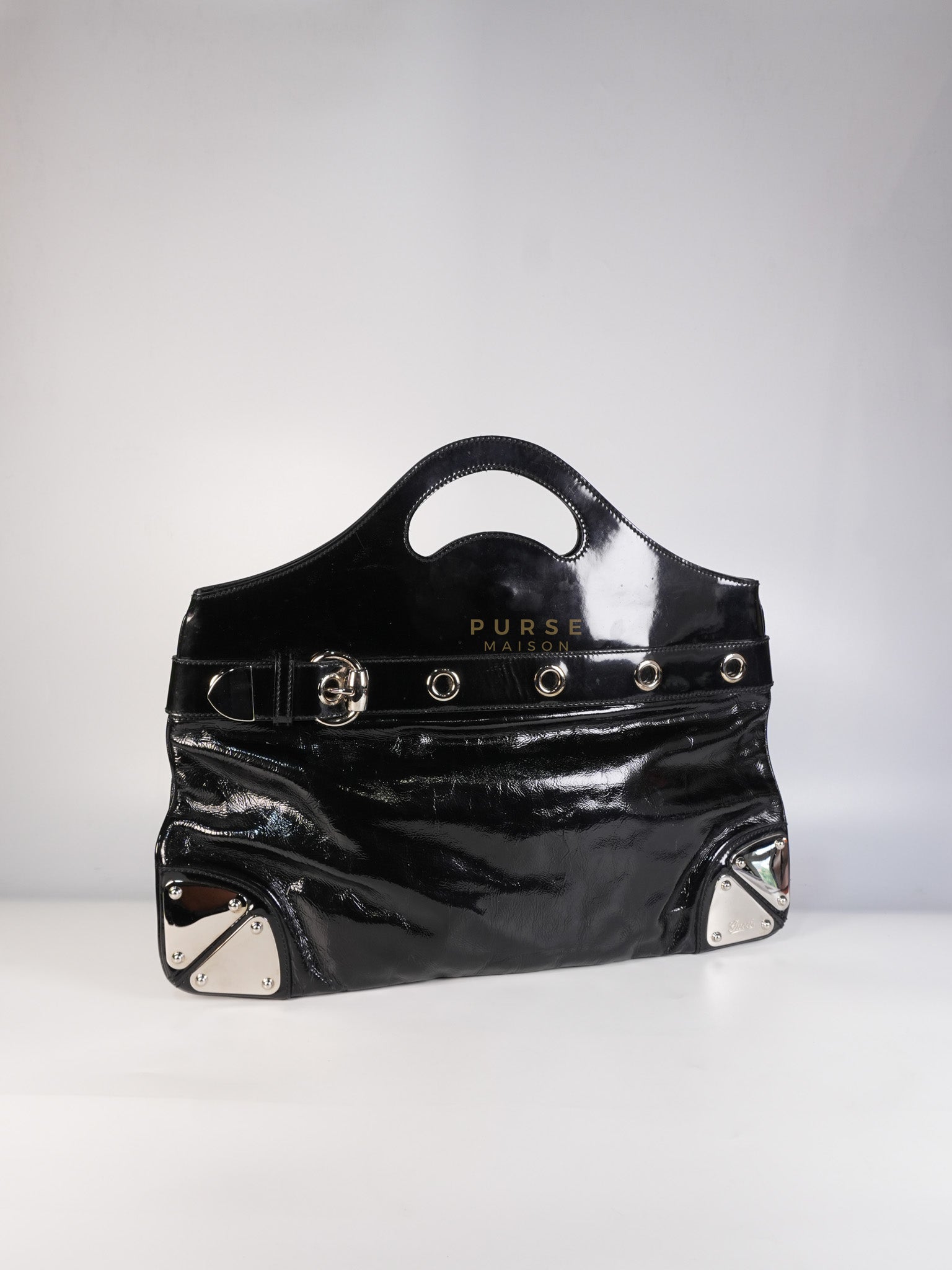 Romy Tote Bag in Black Patent Leather | Purse Maison Luxury Bags Shop