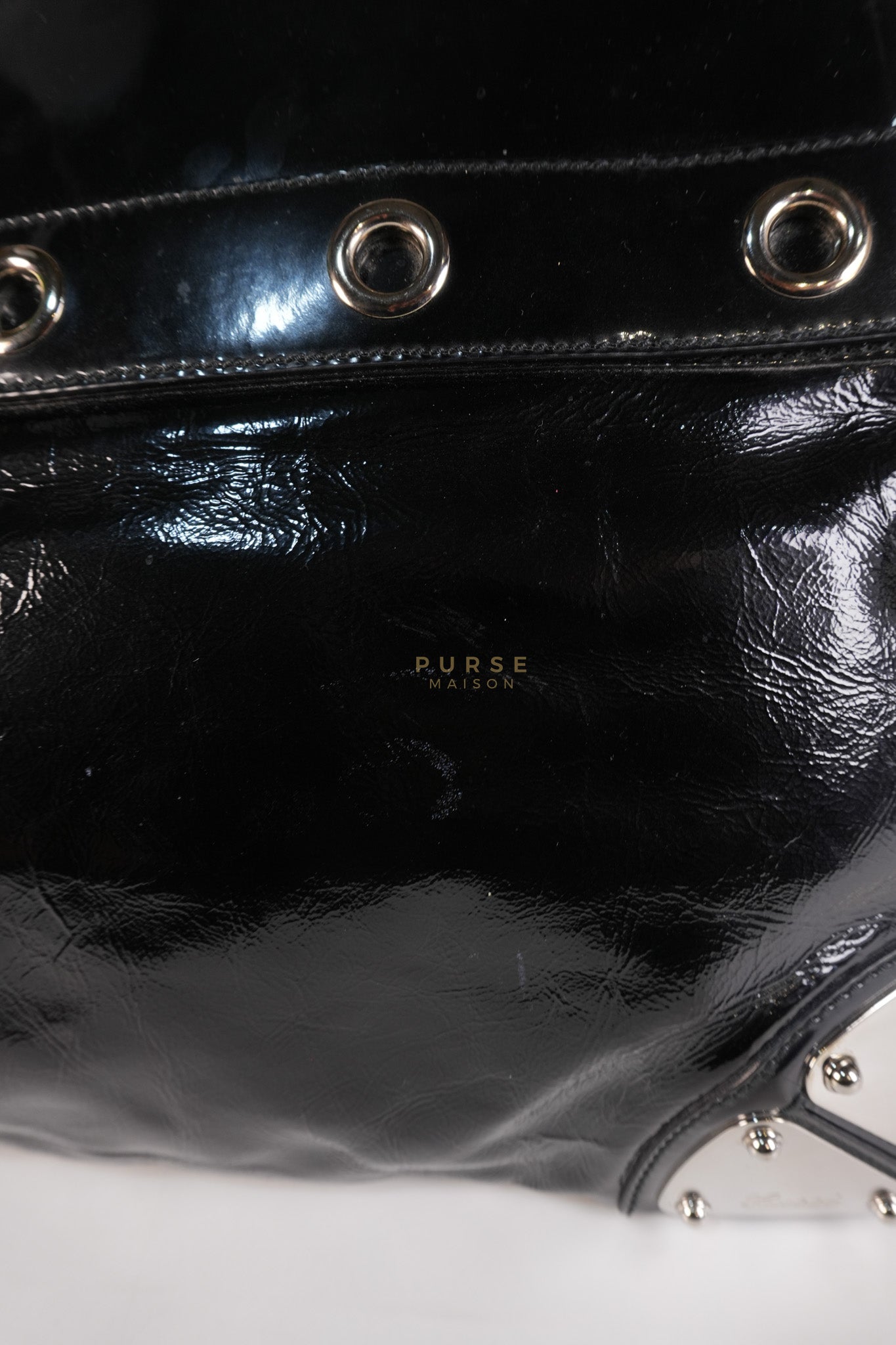 Romy Tote Bag in Black Patent Leather | Purse Maison Luxury Bags Shop