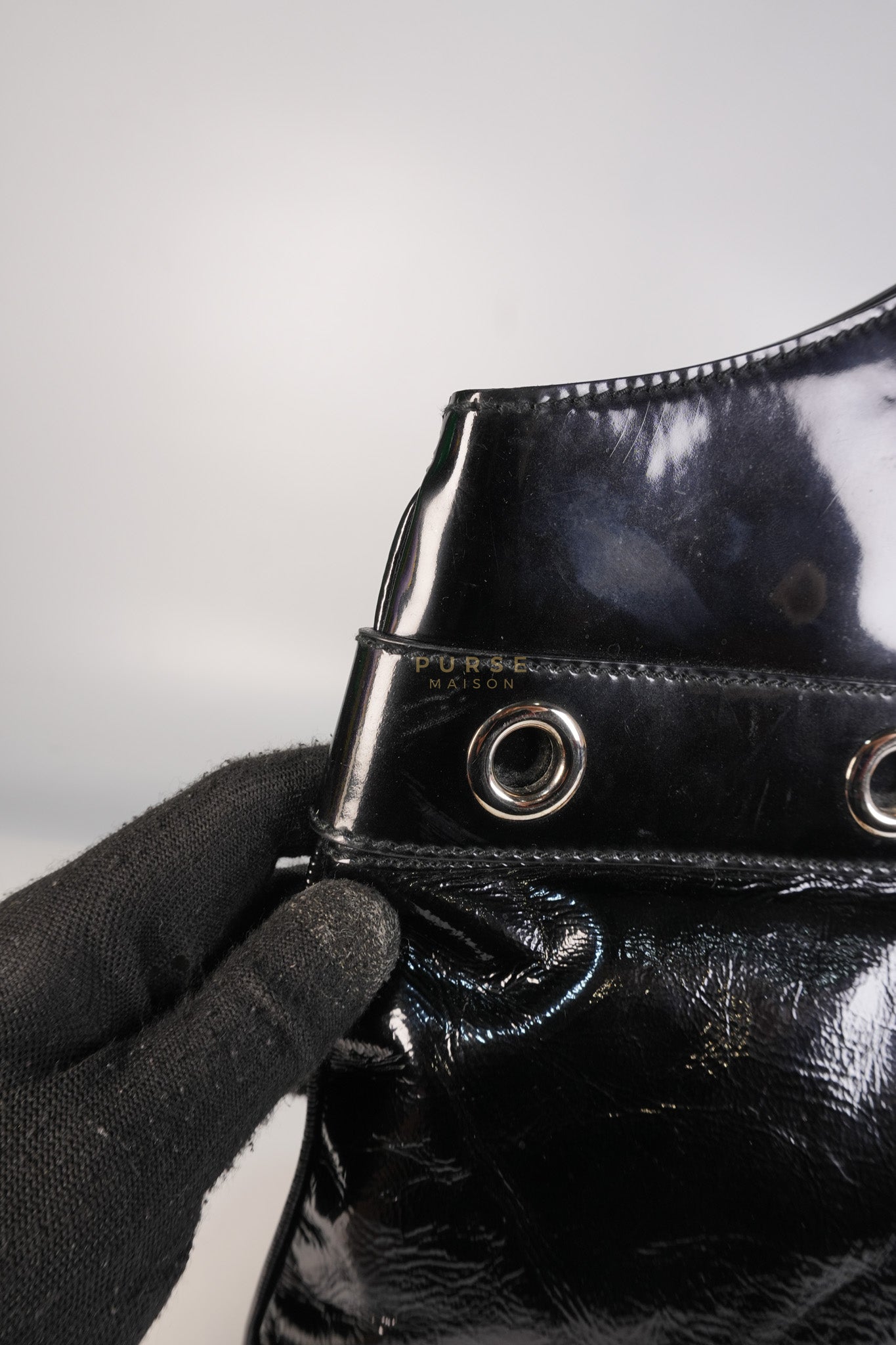 Romy Tote Bag in Black Patent Leather | Purse Maison Luxury Bags Shop