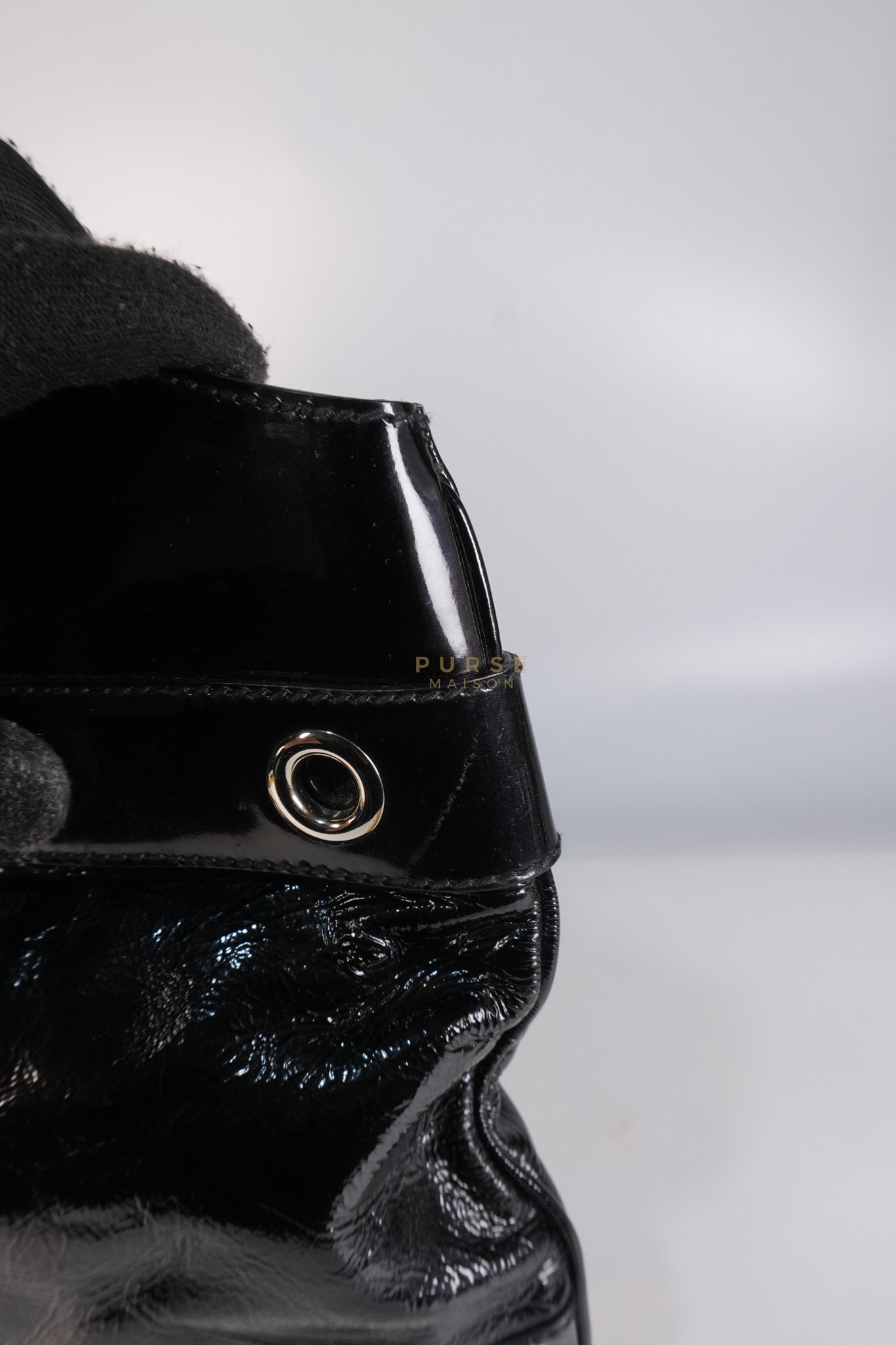 Romy Tote Bag in Black Patent Leather | Purse Maison Luxury Bags Shop