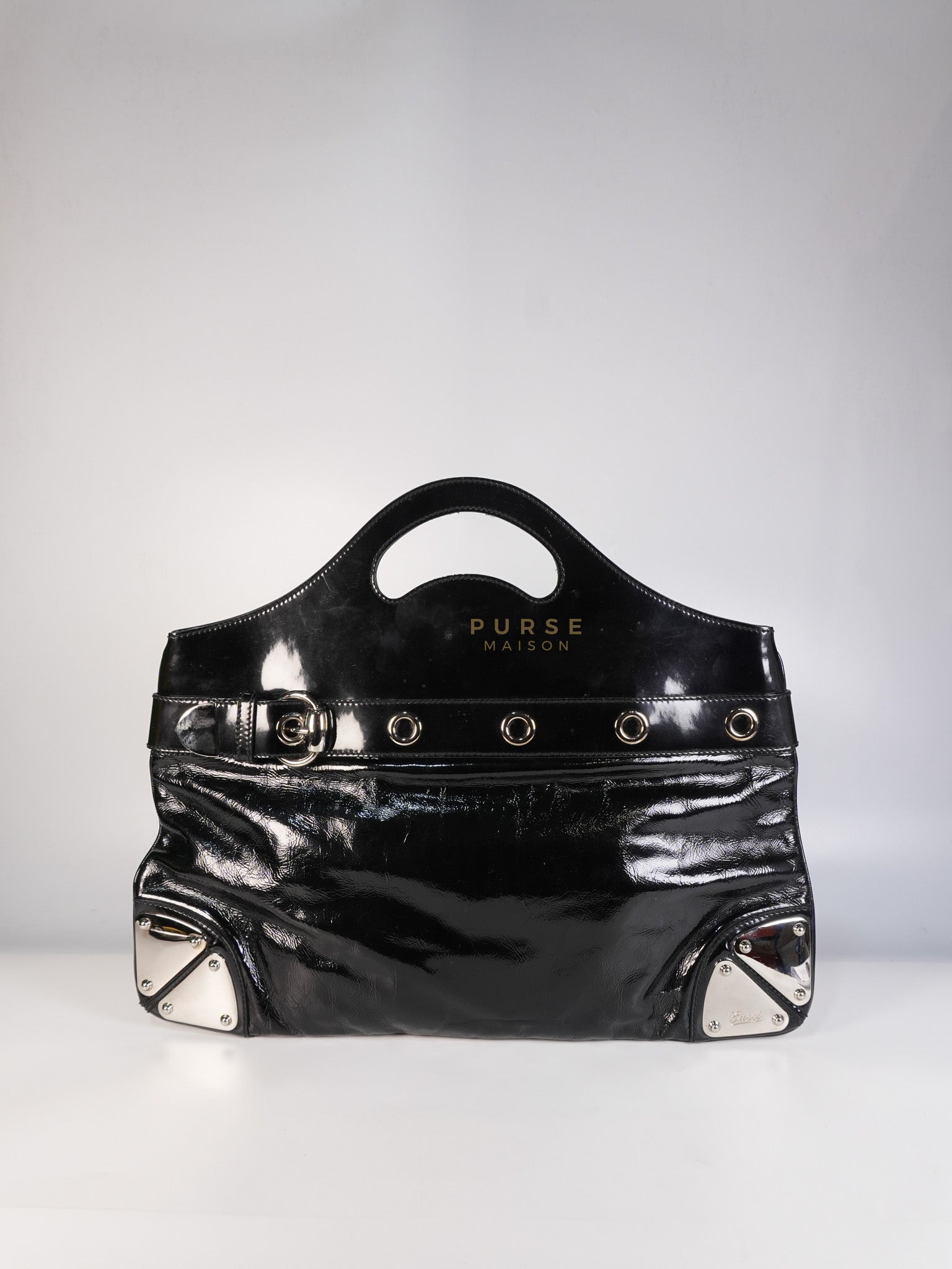 Romy Tote Bag in Black Patent Leather | Purse Maison Luxury Bags Shop