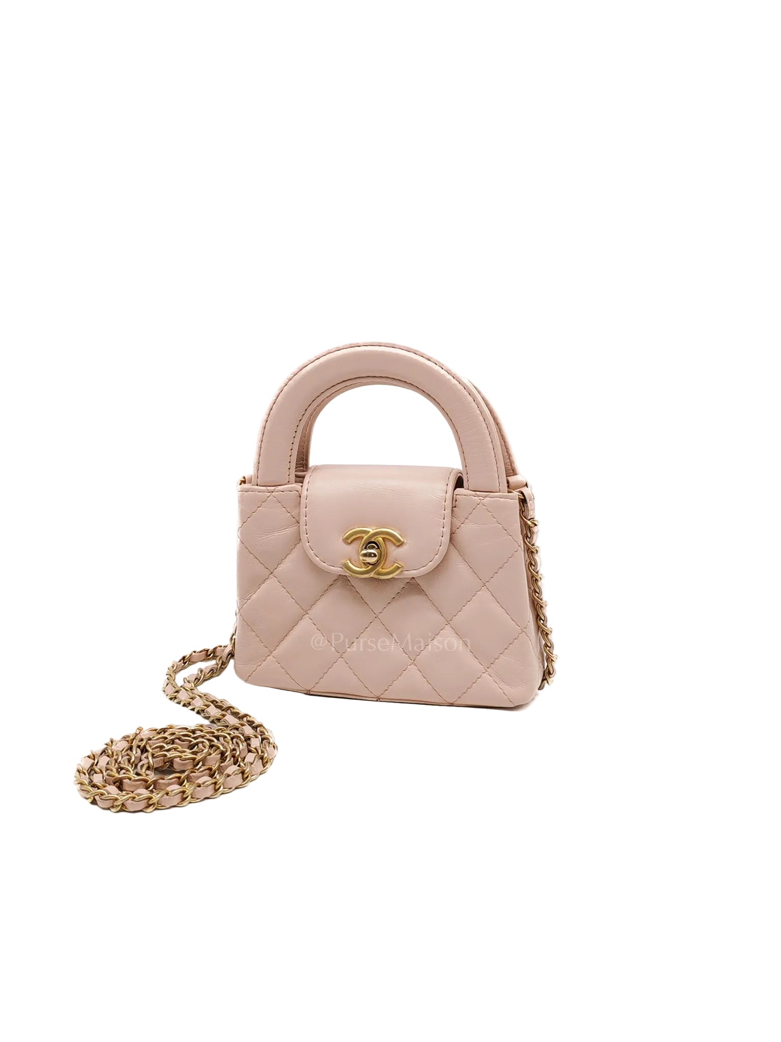 CC Kelly Micro in Light Pink Calfskin Leather in Aged Gold Hardware (Microchip)