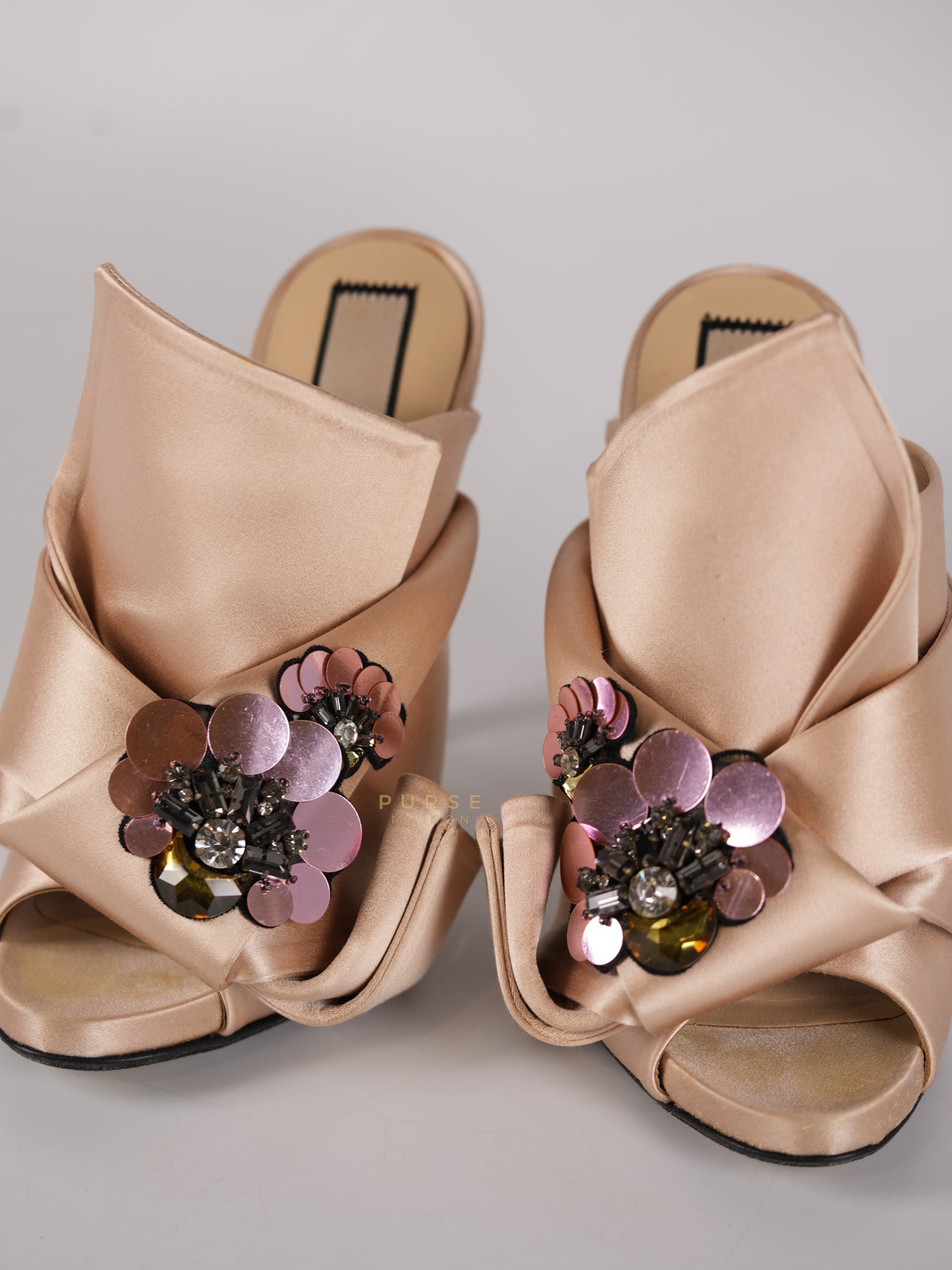 Ronny Pleated Crystal Heels in Cipria Size 35 EU (22 cm) | Purse Maison Luxury Bags Shop