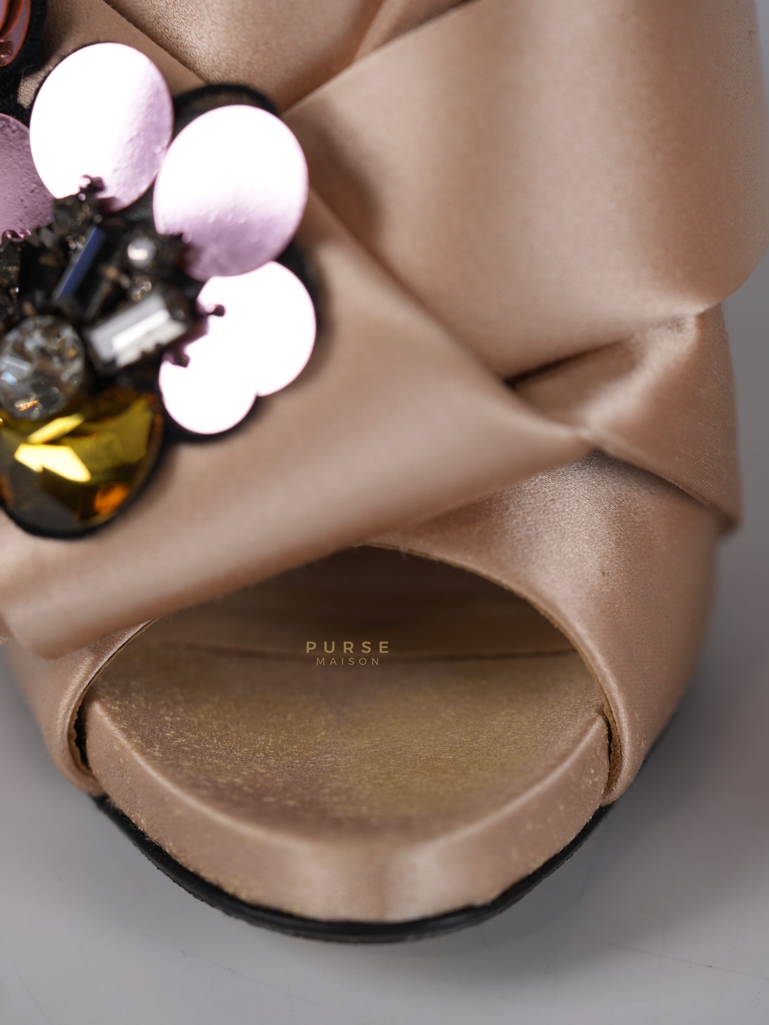 Ronny Pleated Crystal Heels in Cipria Size 35 EU (22 cm) | Purse Maison Luxury Bags Shop