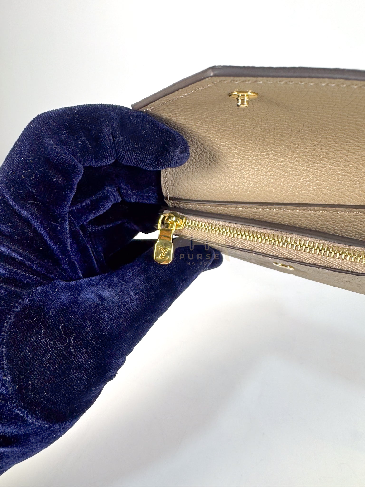 Rosalie Wallet in Tourterelle Monogram Empreinte Leather (Microchip) | Purse Maison Luxury Bags Shop