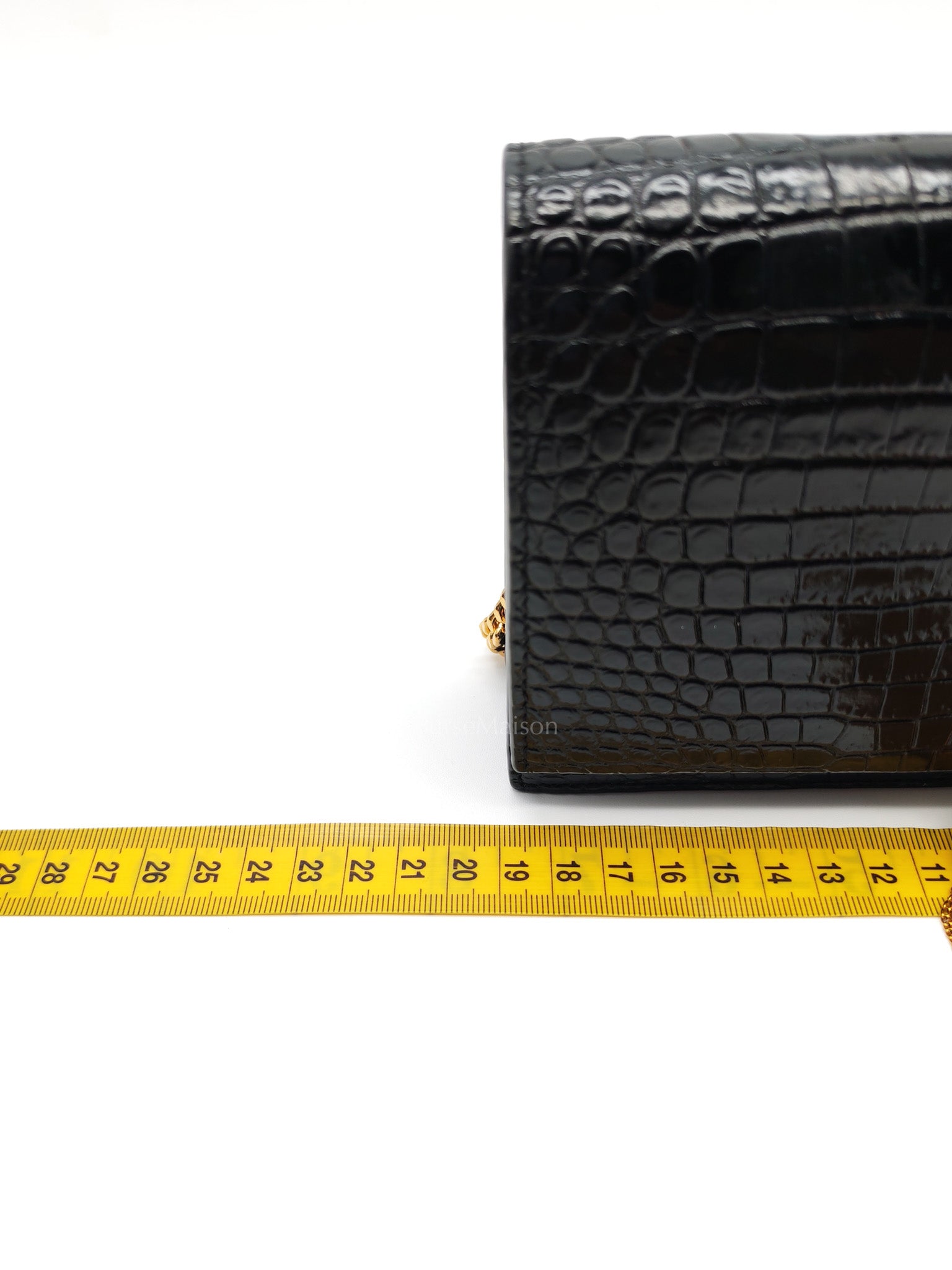 Kate Tassel Bag in Black Croc-Embossed Leather & Gold Hardware