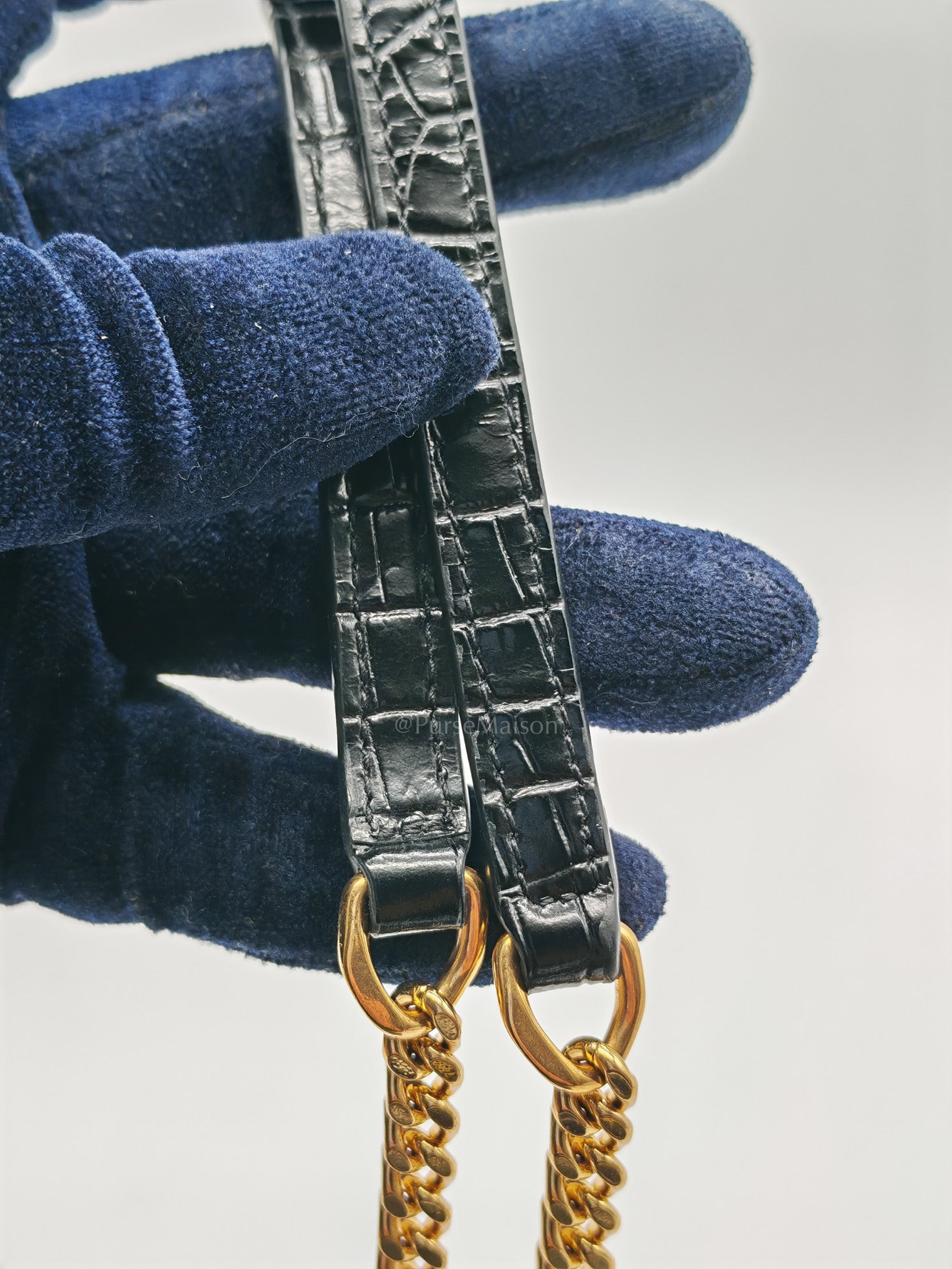 Kate Tassel Bag in Black Croc-Embossed Leather & Gold Hardware