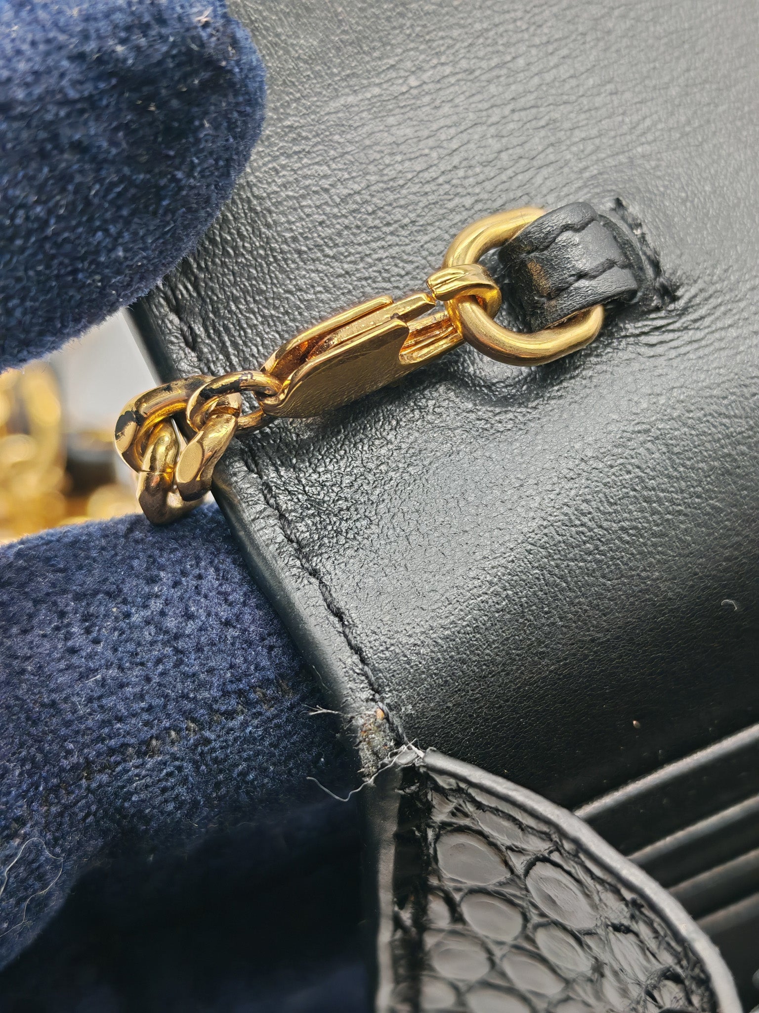 Kate Tassel Bag in Black Croc-Embossed Leather & Gold Hardware