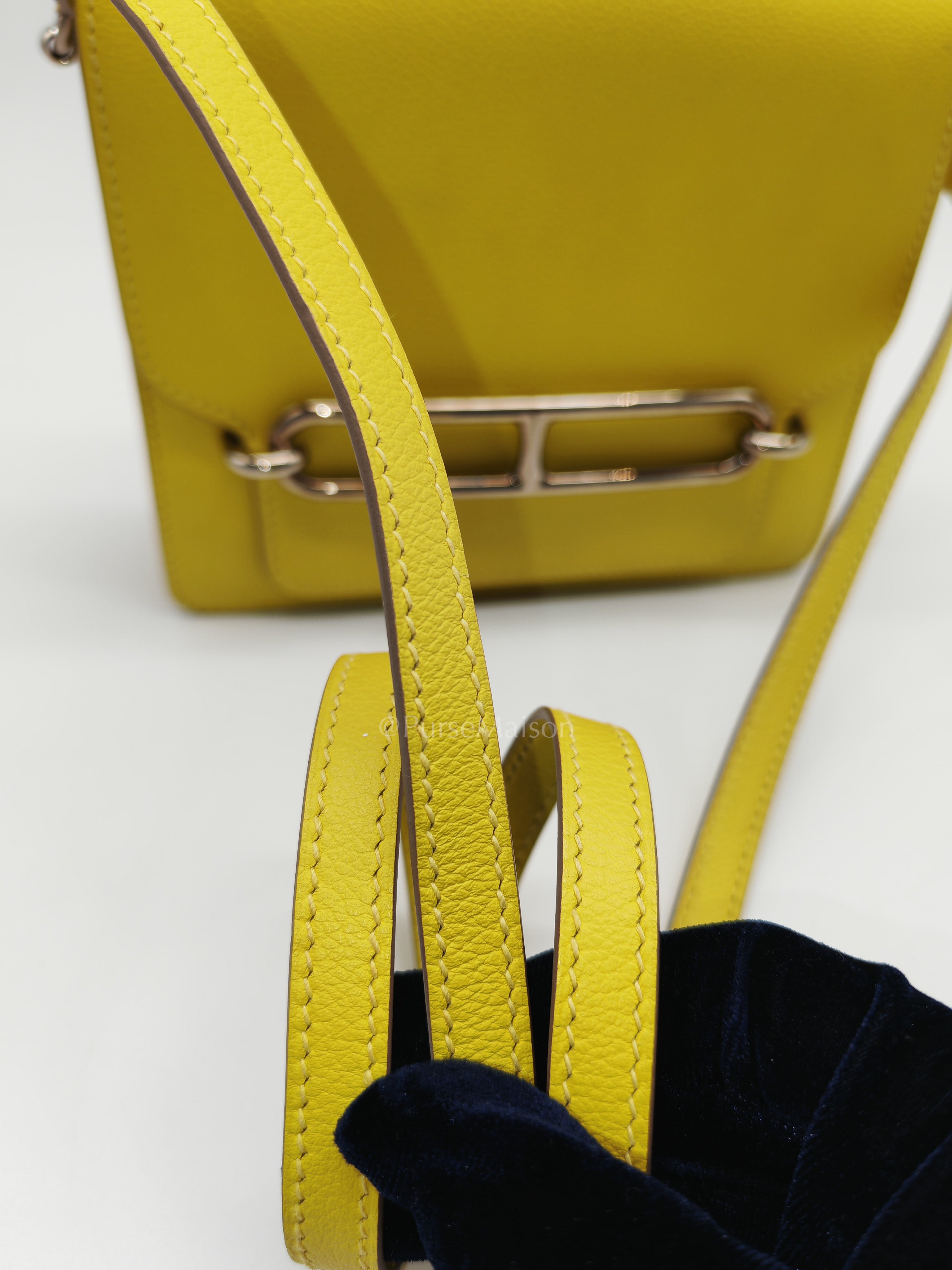 Roulis Mini in Vibrant Lime Evercolor Leather & Light Gold Hardware Stamp D (2019) | Purse Maison Luxury Bags Shop