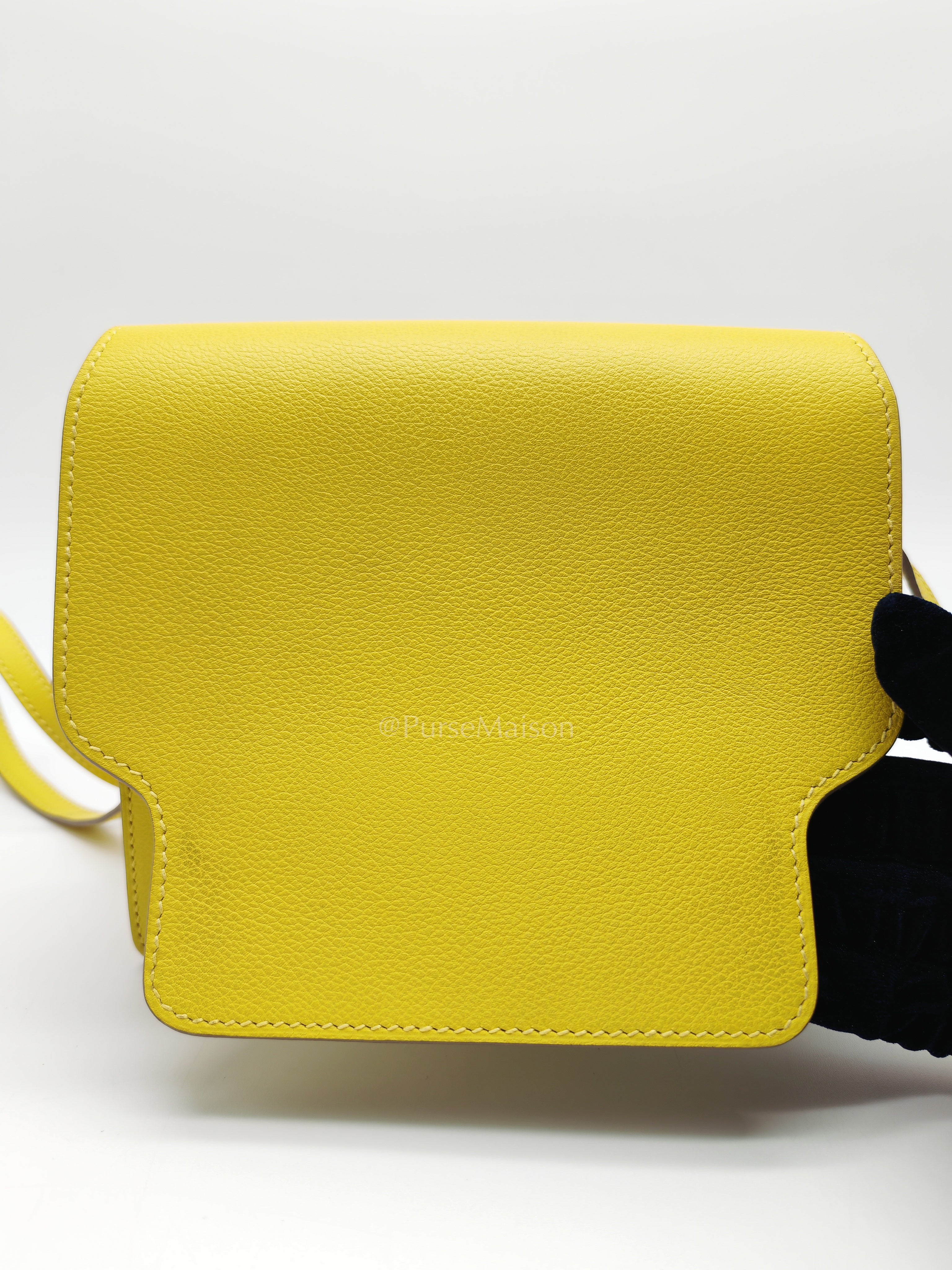Roulis Mini in Vibrant Lime Evercolor Leather & Light Gold Hardware Stamp D (2019) | Purse Maison Luxury Bags Shop
