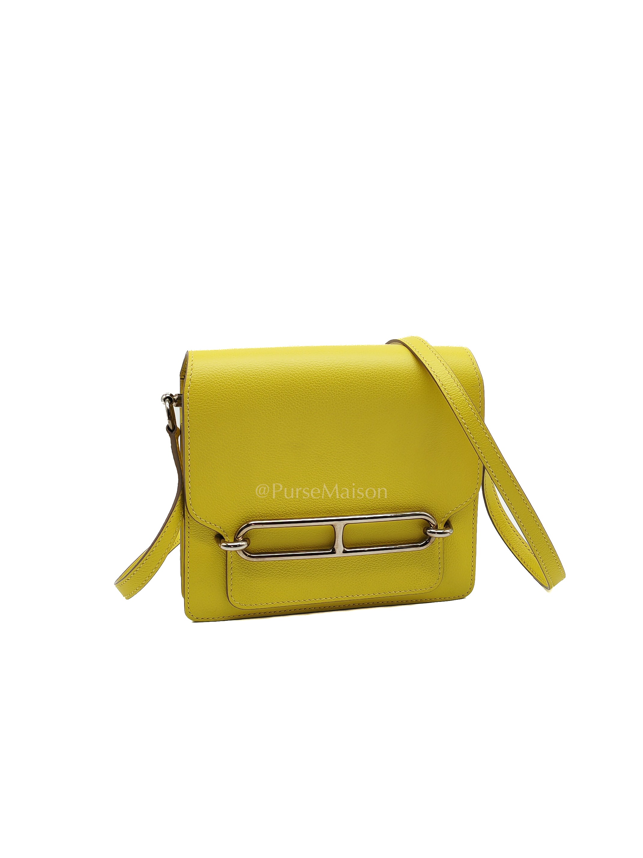 Roulis Mini in Vibrant Lime Evercolor Leather & Light Gold Hardware Stamp D (2019) | Purse Maison Luxury Bags Shop