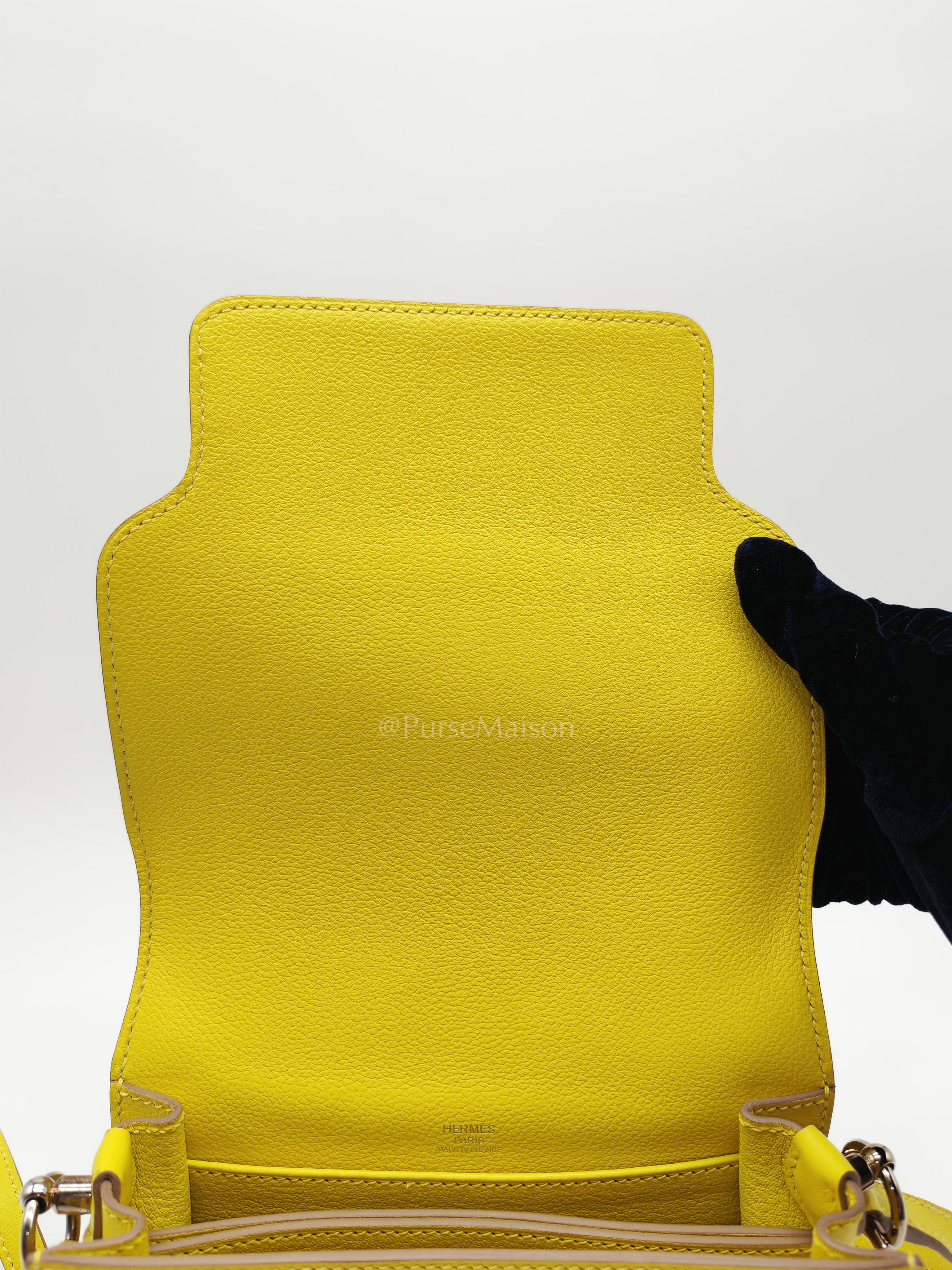 Roulis Mini in Vibrant Lime Evercolor Leather & Light Gold Hardware Stamp D (2019) | Purse Maison Luxury Bags Shop