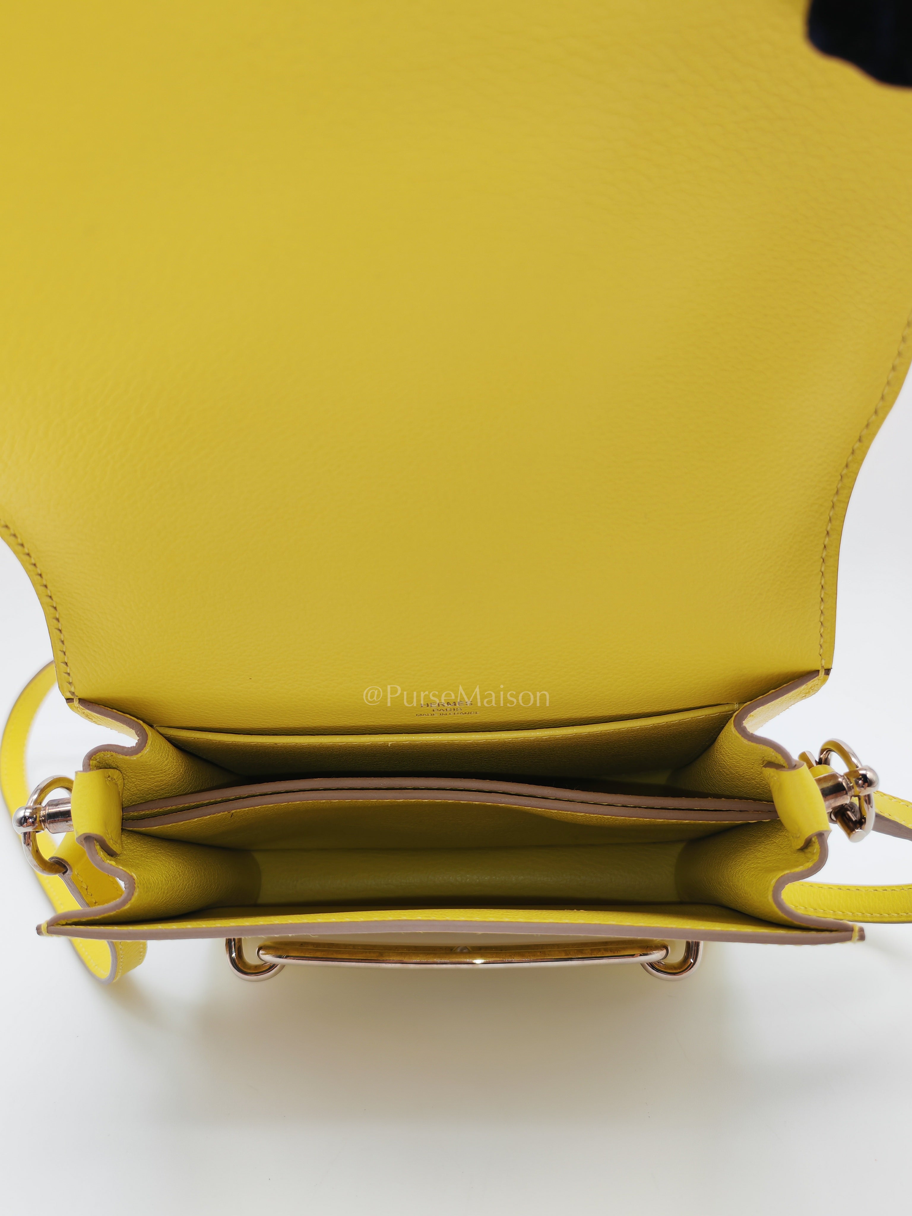 Roulis Mini in Vibrant Lime Evercolor Leather & Light Gold Hardware Stamp D (2019) | Purse Maison Luxury Bags Shop
