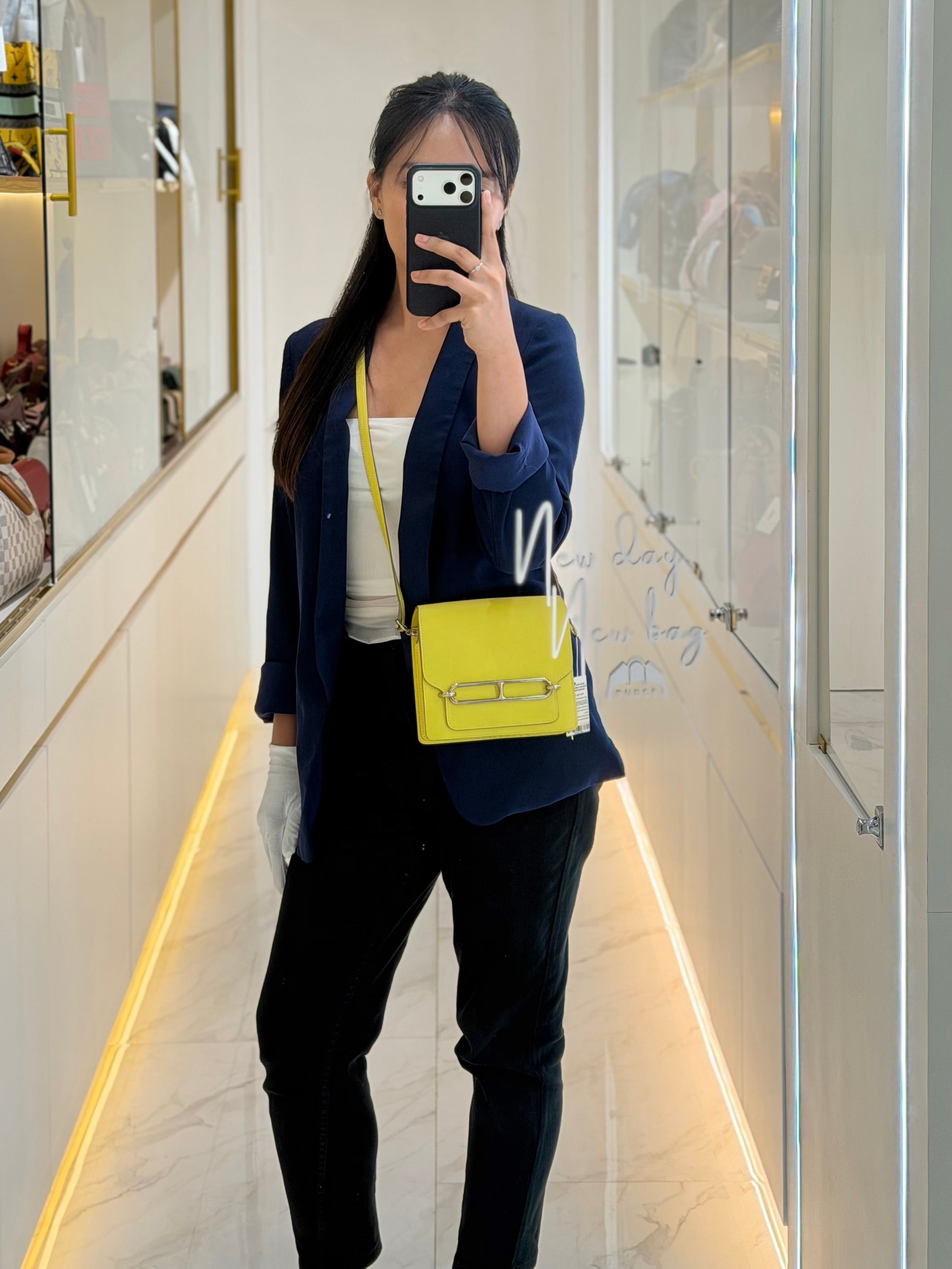 Roulis Mini in Vibrant Lime Evercolor Leather & Light Gold Hardware Stamp D (2019) | Purse Maison Luxury Bags Shop