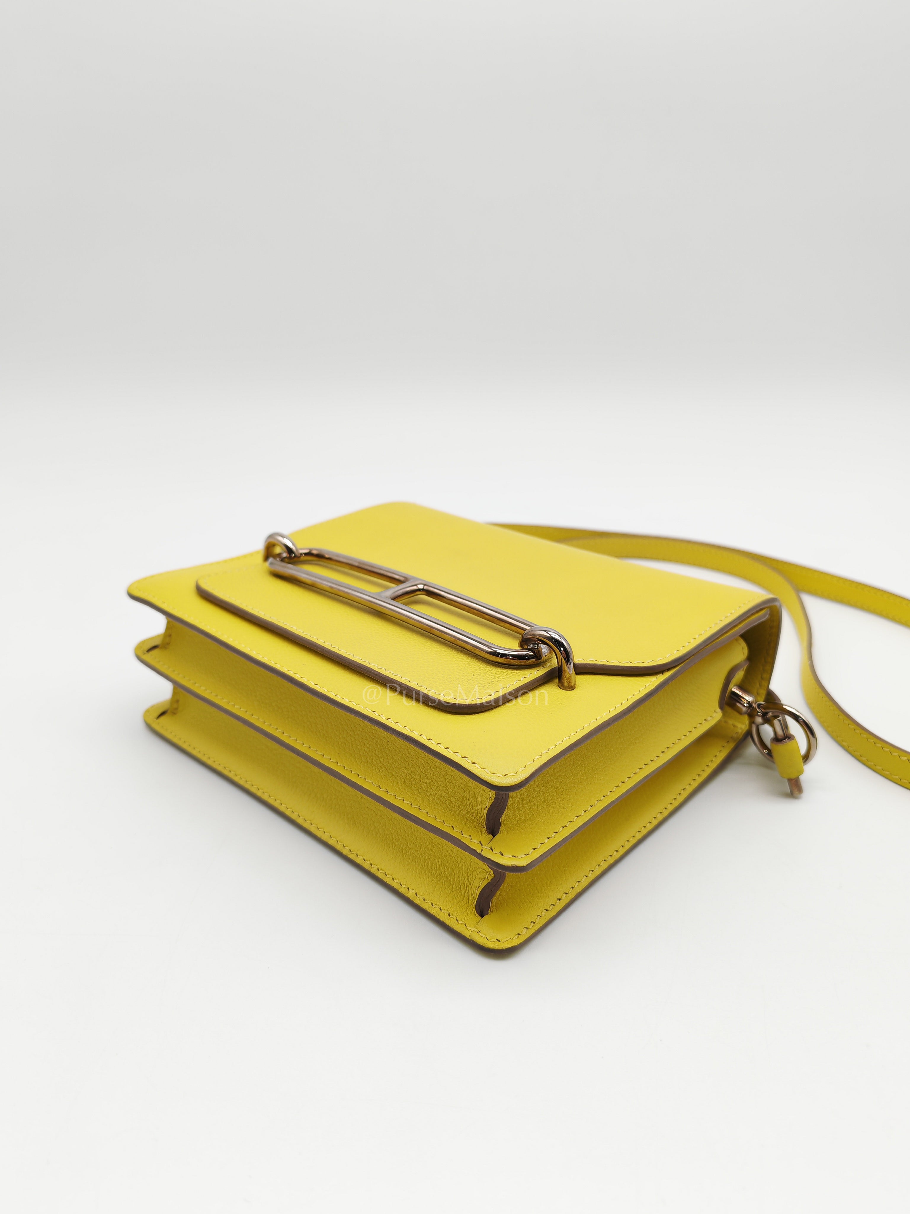 Roulis Mini in Vibrant Lime Evercolor Leather & Light Gold Hardware Stamp D (2019) | Purse Maison Luxury Bags Shop