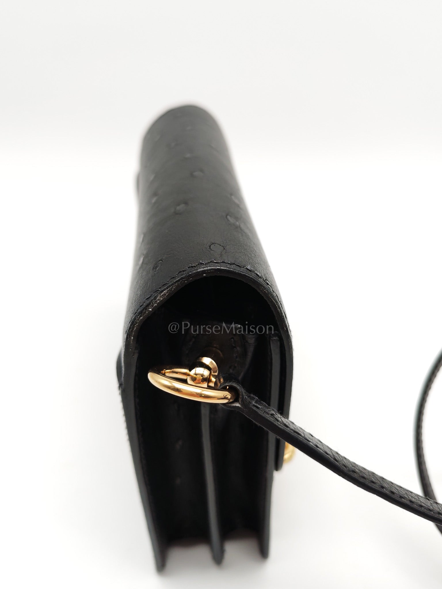 Roulis Mini Noir/Black Ostrich Leather in Gold Hardware Stamp Z(2021) | Purse Maison Luxury Bags Shop