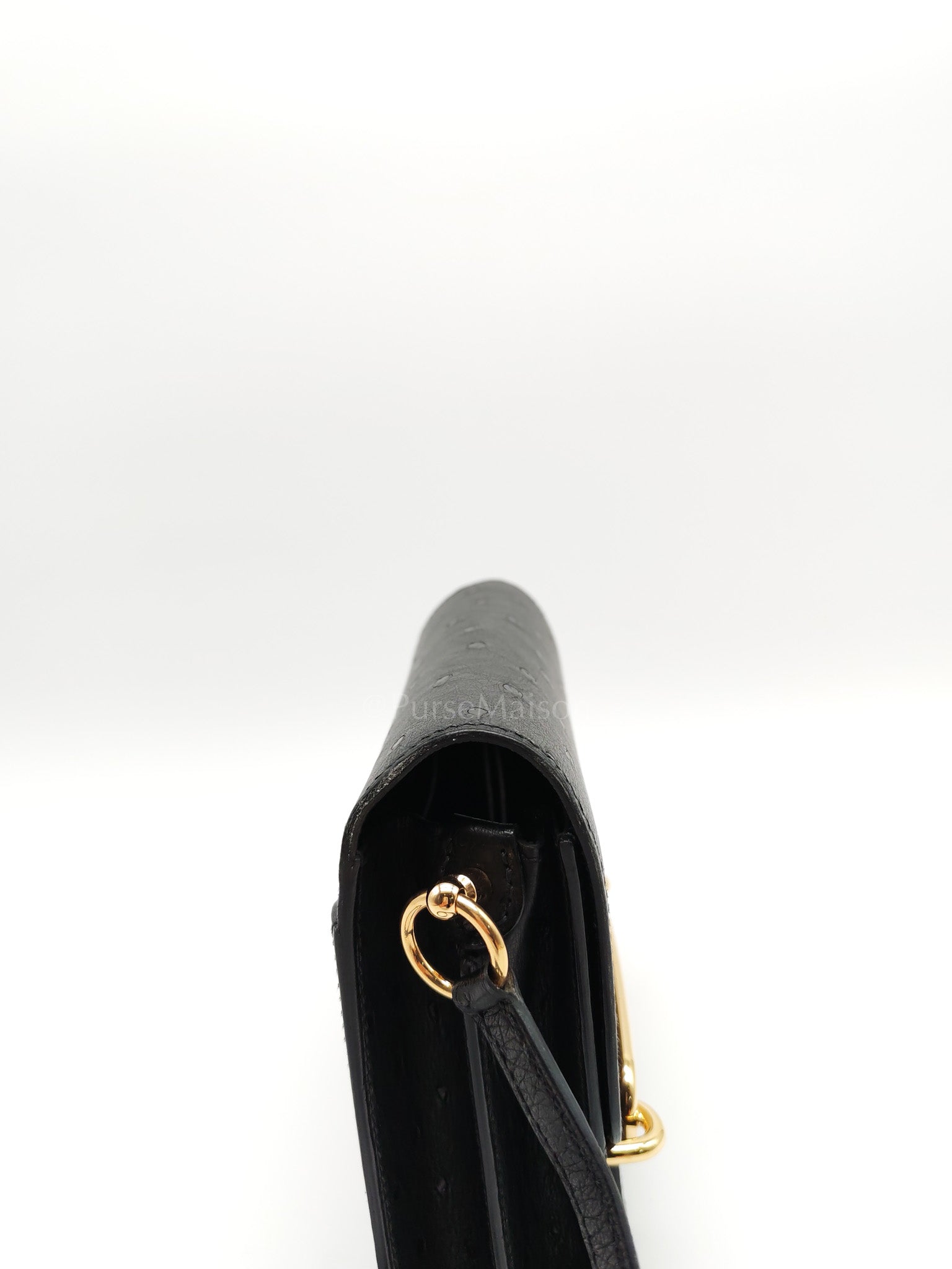 Roulis Mini Noir/Black Ostrich Leather in Gold Hardware Stamp Z(2021) | Purse Maison Luxury Bags Shop