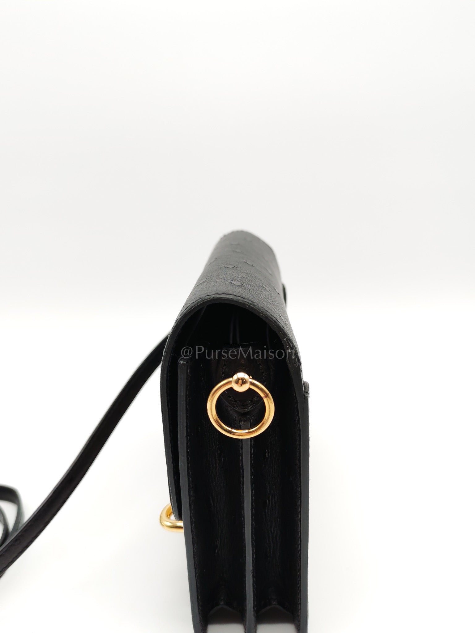 Roulis Mini Noir/Black Ostrich Leather in Gold Hardware Stamp Z(2021) | Purse Maison Luxury Bags Shop