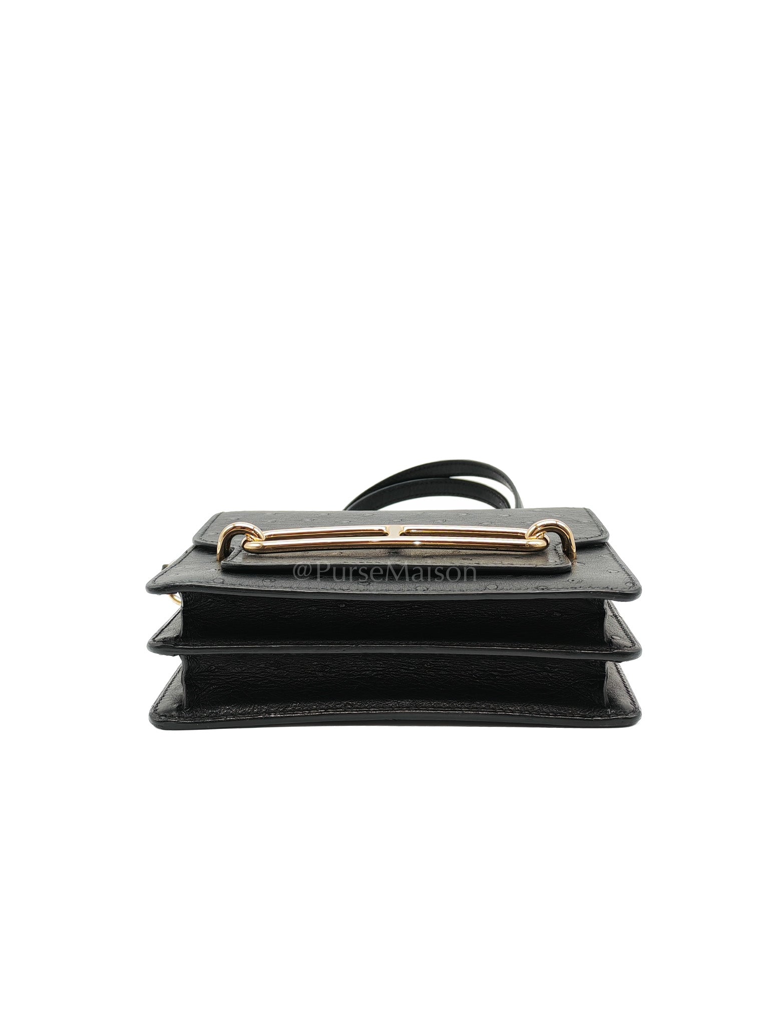 Roulis Mini Noir/Black Ostrich Leather in Gold Hardware Stamp Z(2021) | Purse Maison Luxury Bags Shop
