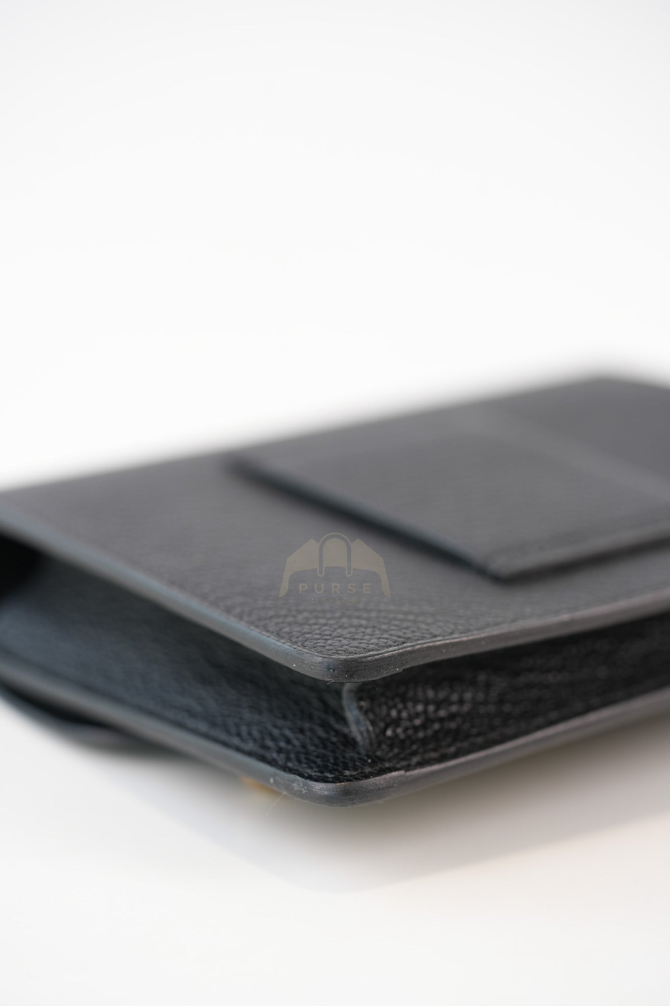 Roulis Slim Black in Chevre Mysore Leather and Gold Hardware Stamp B (2023) | Purse Maison Luxury Bags Shop