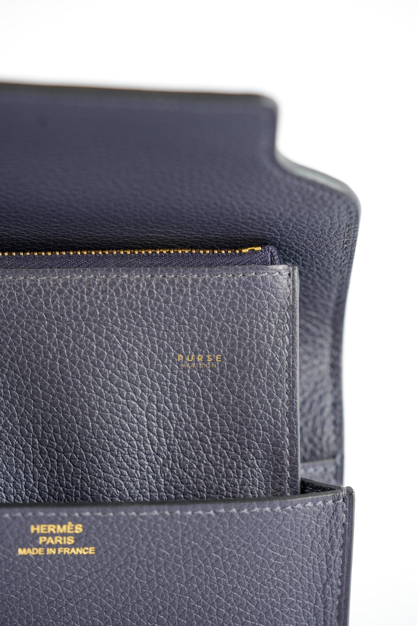 Roulis Slim Wallet Blue Nuit Evercolor Permabrass Hardware Stamp A | Purse Maison Luxury Bags Shop