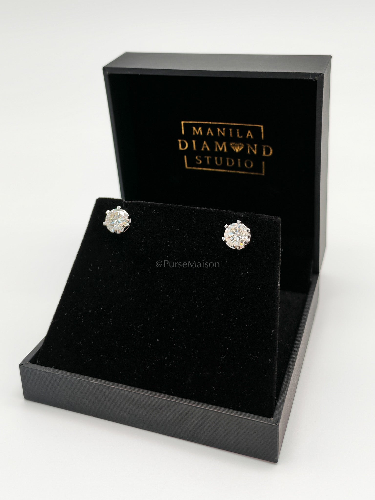 Round Brilliant Cut 2.00 Carat Natural Diamond 18K White Gold Earrings | Purse Maison Luxury Bags Shop