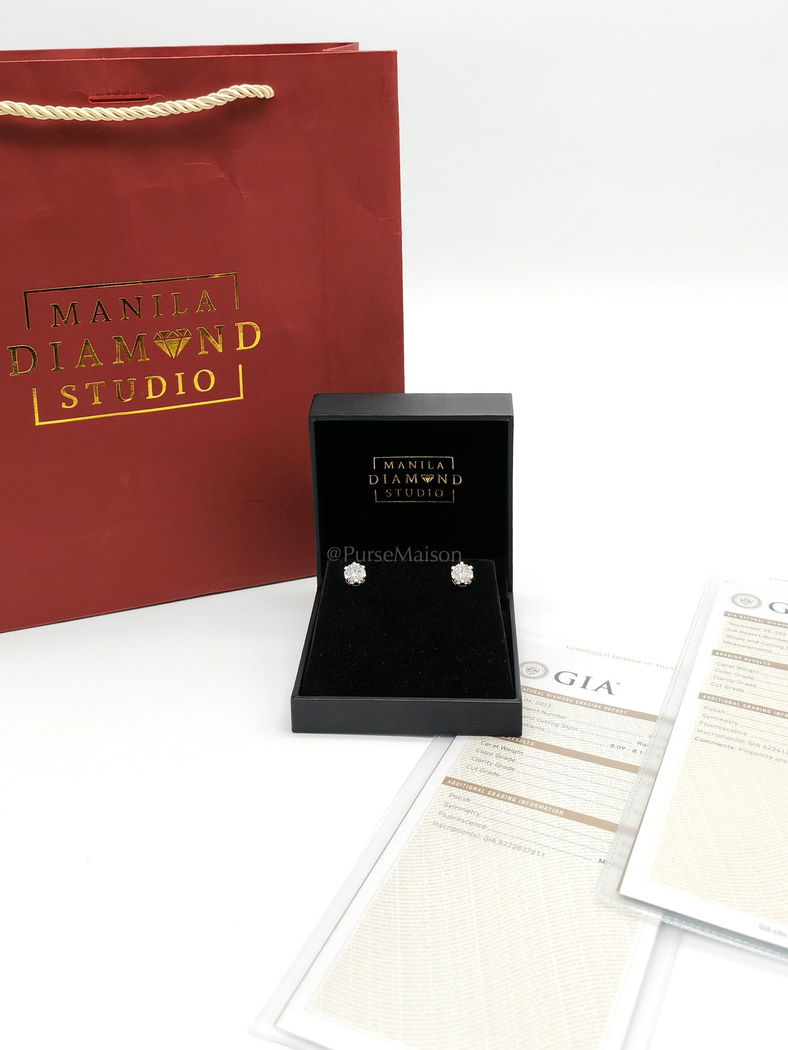 Round Brilliant Cut 2.00 Carat Natural Diamond 18K White Gold Earrings | Purse Maison Luxury Bags Shop