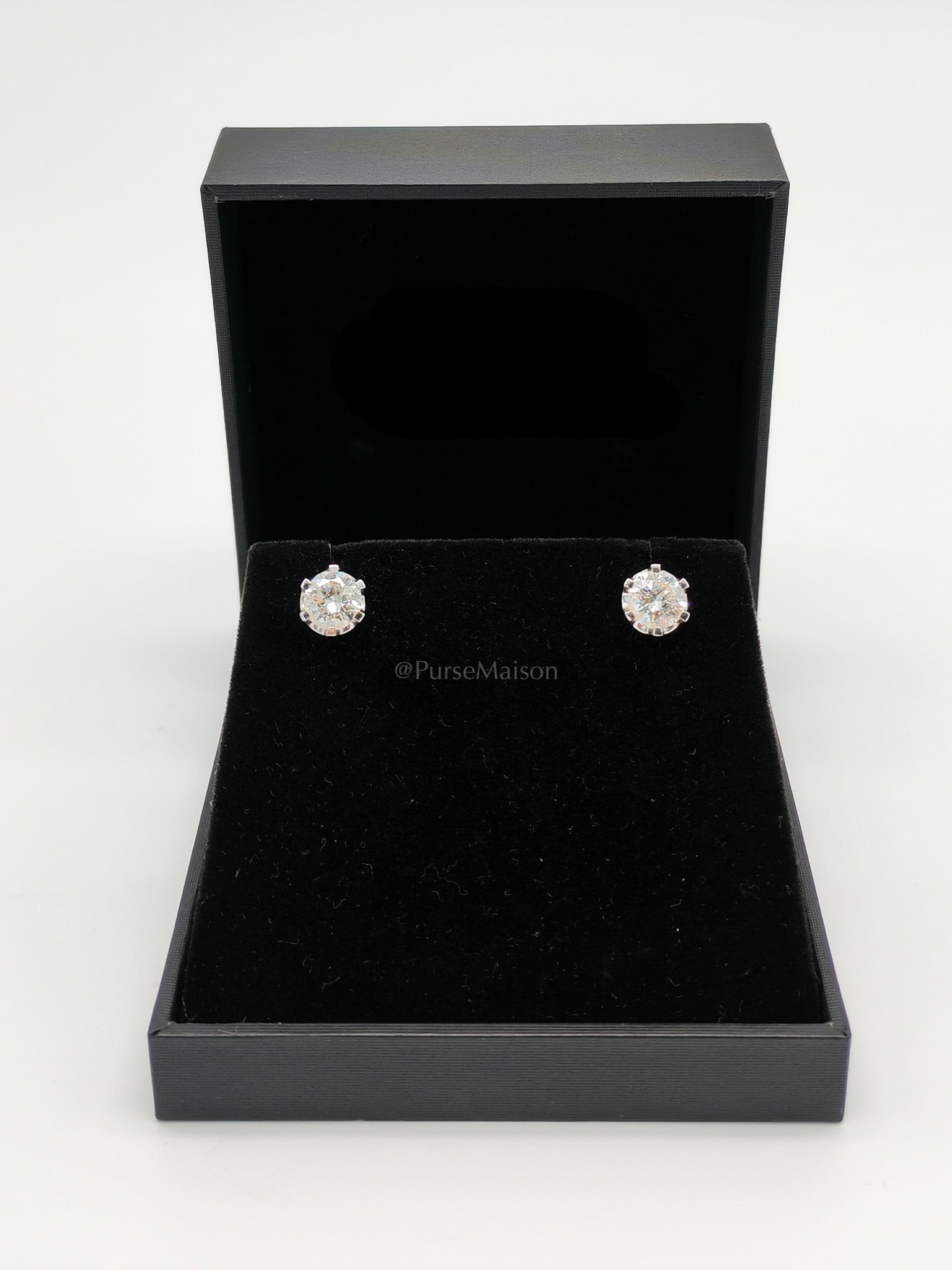 Round Brilliant Cut 2.00 Carat Natural Diamond 18K White Gold Earrings | Purse Maison Luxury Bags Shop