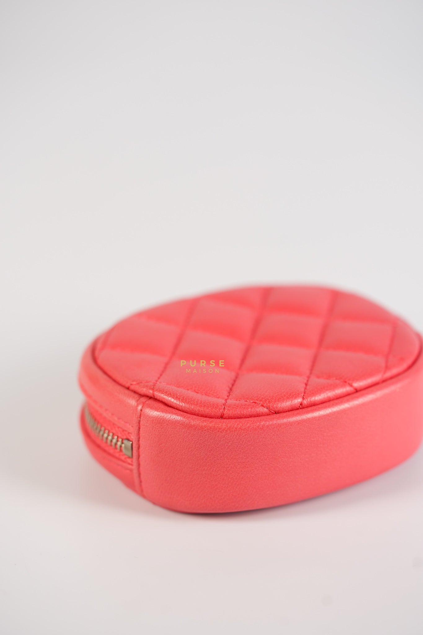 Round Coin Purse in Coral Lambskin Leather & Silver Hardware Series 27 | Purse Maison Luxury Bags Shop