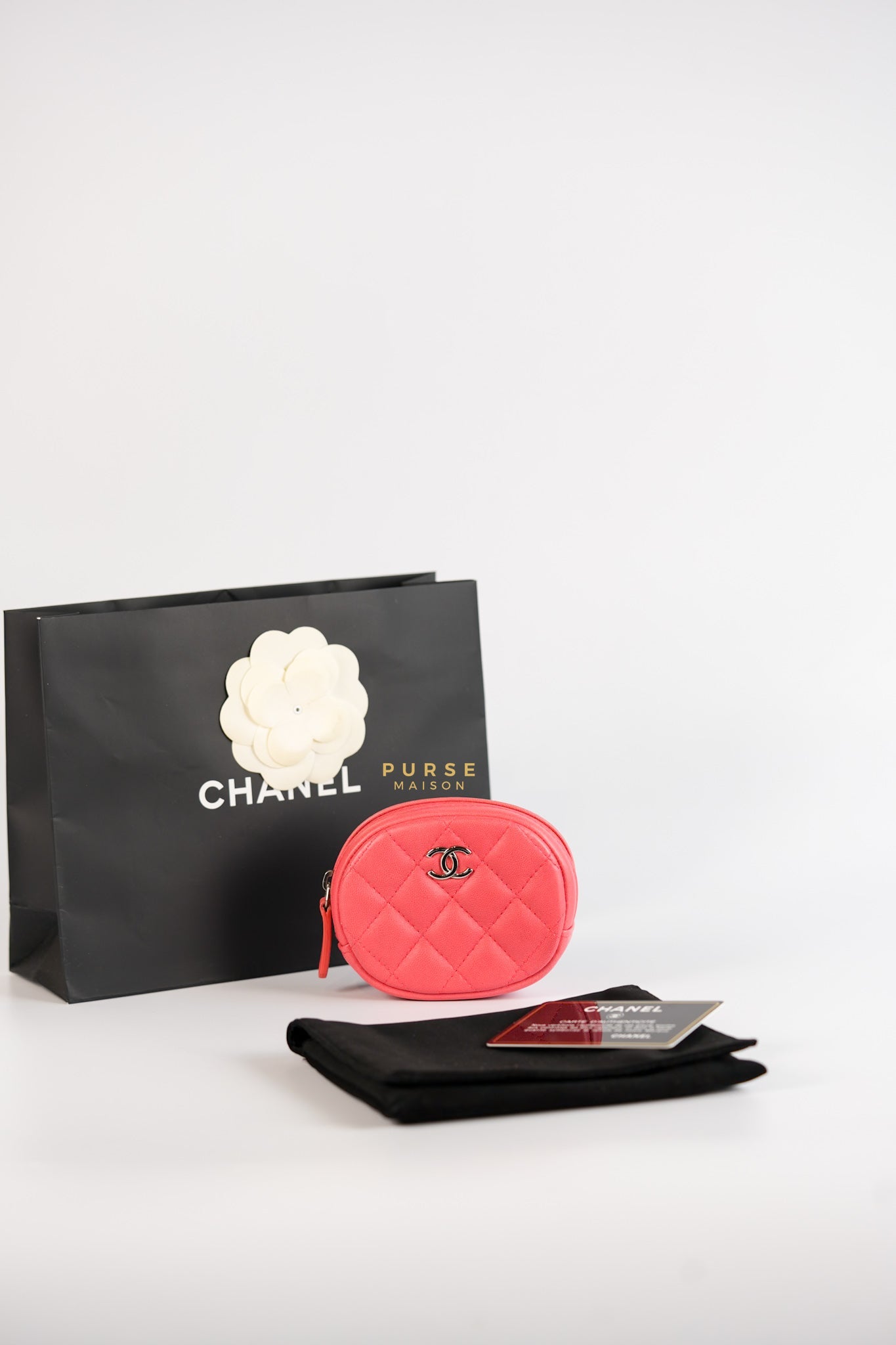 Round Coin Purse in Coral Lambskin Leather & Silver Hardware Series 27 | Purse Maison Luxury Bags Shop