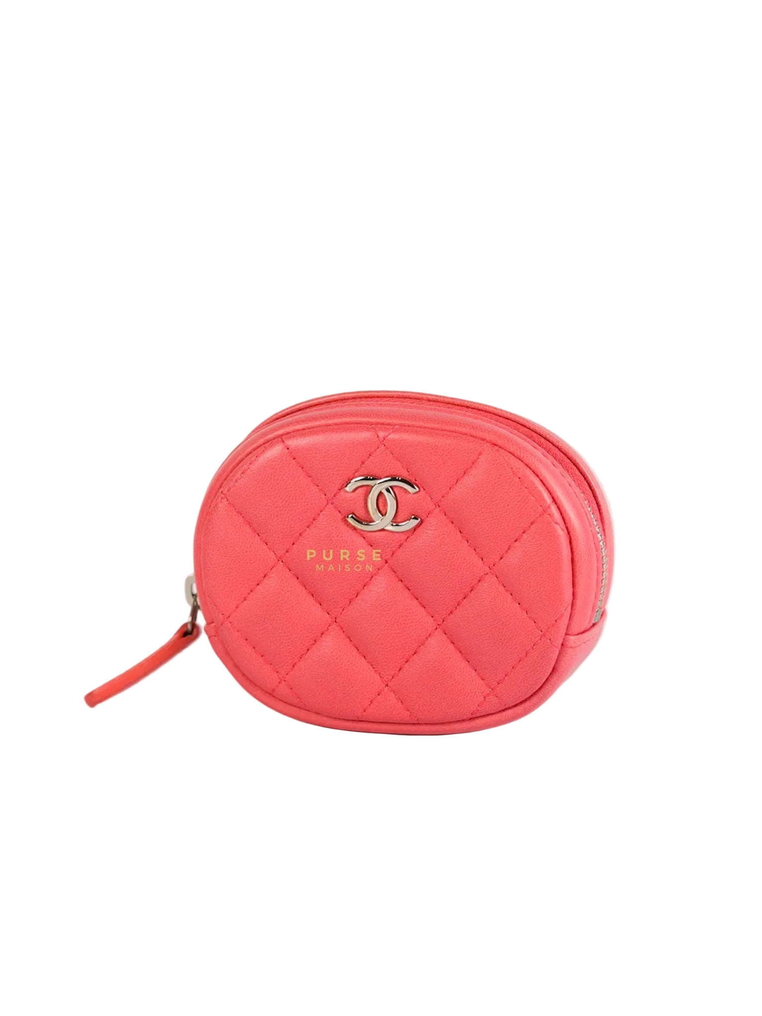 Round Coin Purse in Coral Lambskin Leather & Silver Hardware Series 27 | Purse Maison Luxury Bags Shop