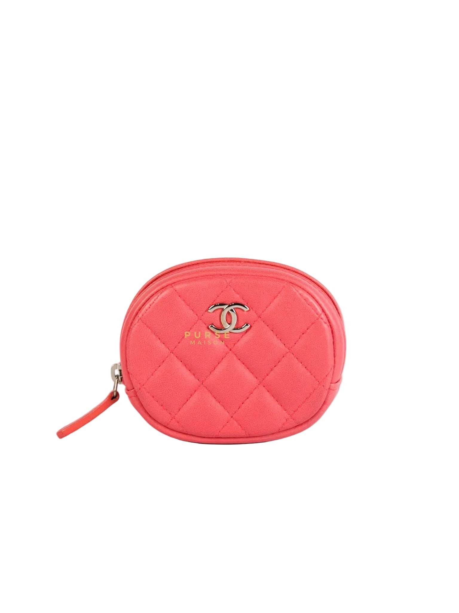 Round Coin Purse in Coral Lambskin Leather & Silver Hardware Series 27 | Purse Maison Luxury Bags Shop