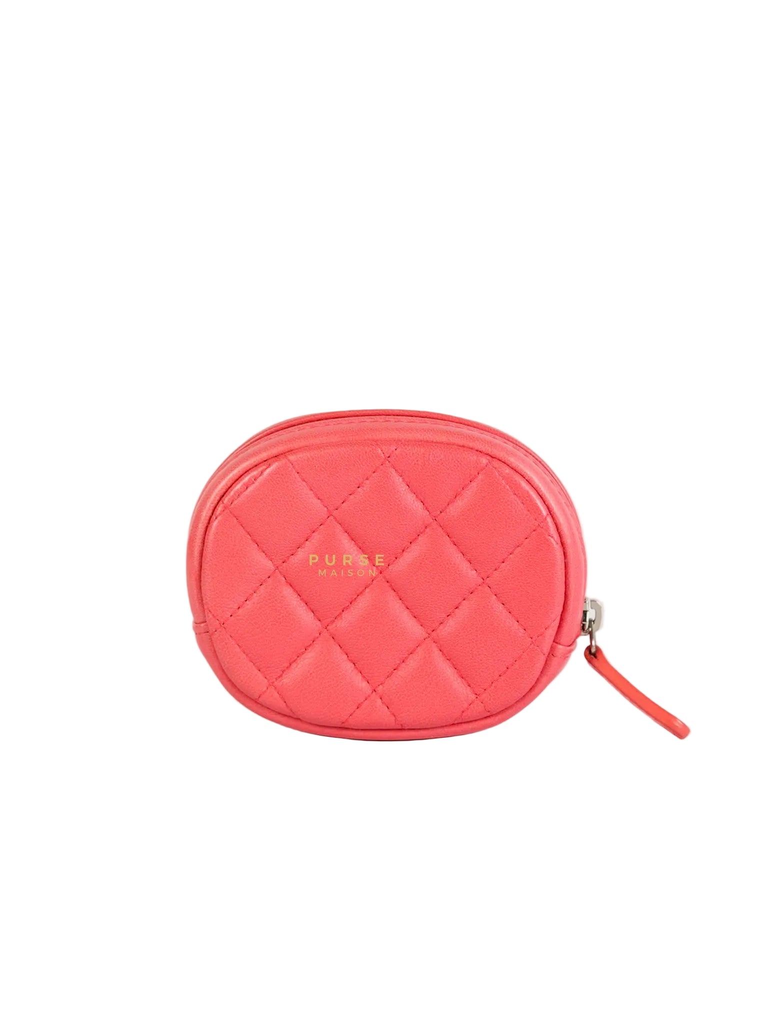 Round Coin Purse in Coral Lambskin Leather & Silver Hardware Series 27 | Purse Maison Luxury Bags Shop