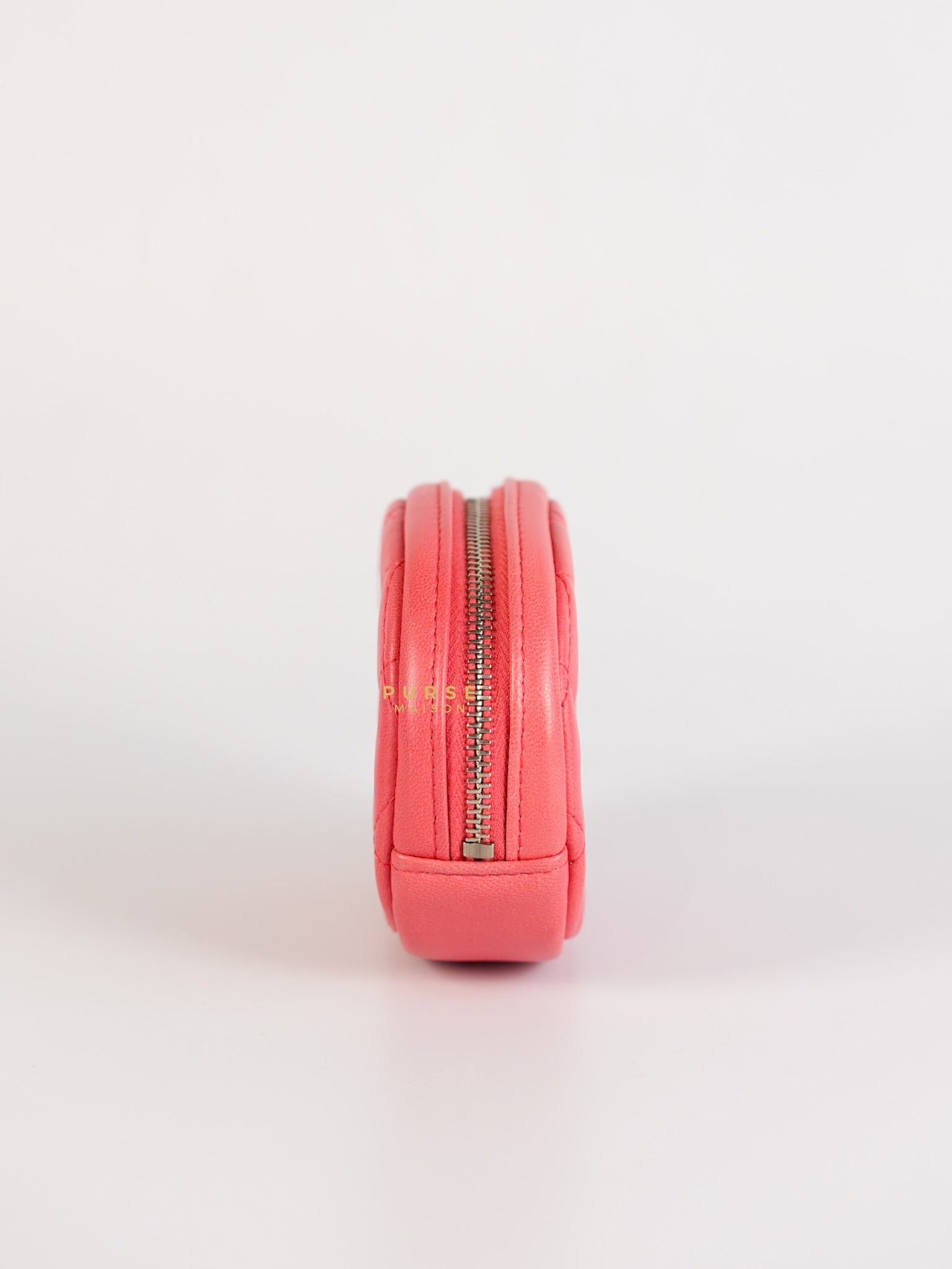 Round Coin Purse in Coral Lambskin Leather & Silver Hardware Series 27 | Purse Maison Luxury Bags Shop