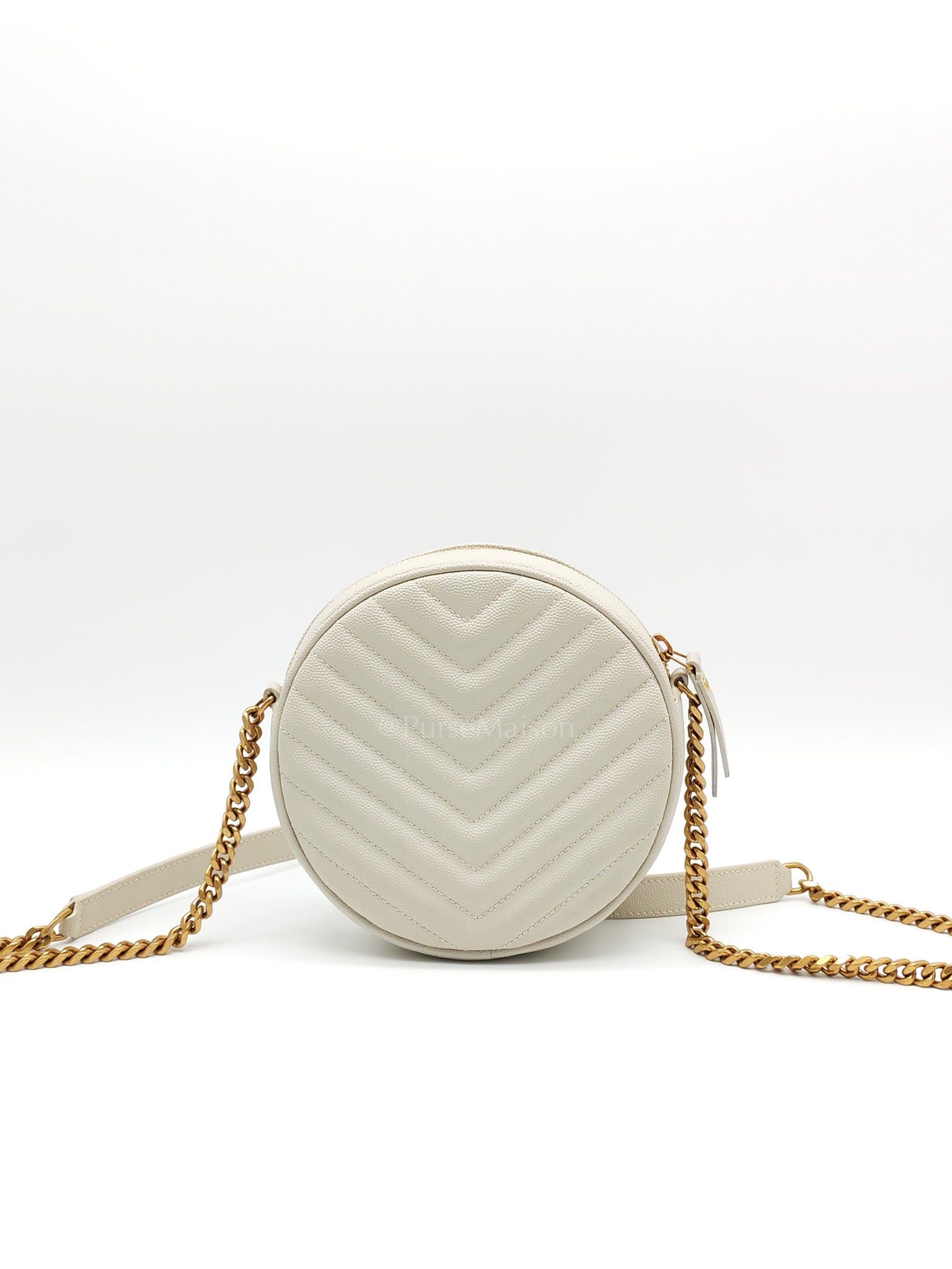 Matelasse Ivory in Chevron Quilted Grain de Poudre Round Camera Bag