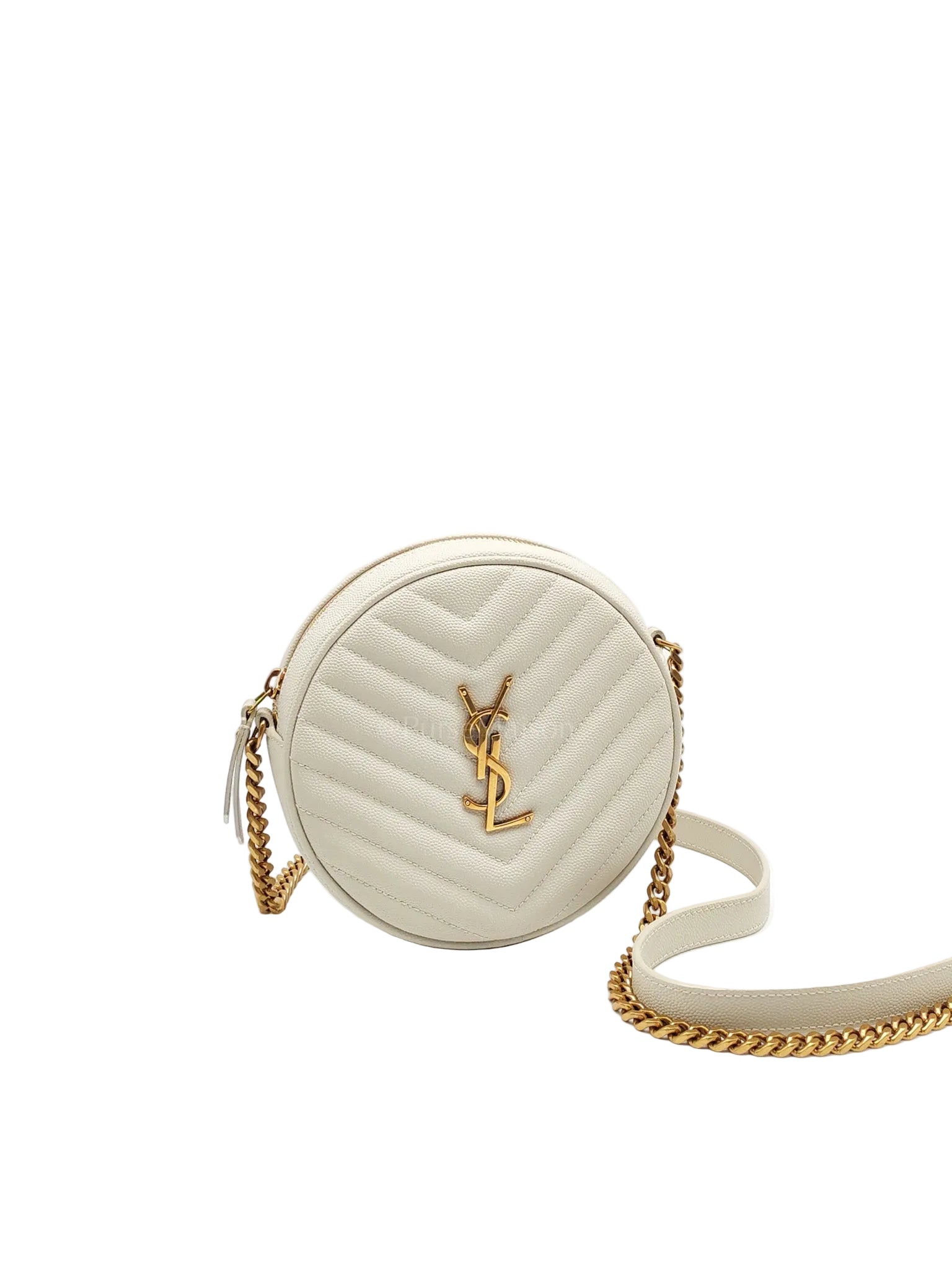 Matelasse Ivory in Chevron Quilted Grain de Poudre Round Camera Bag